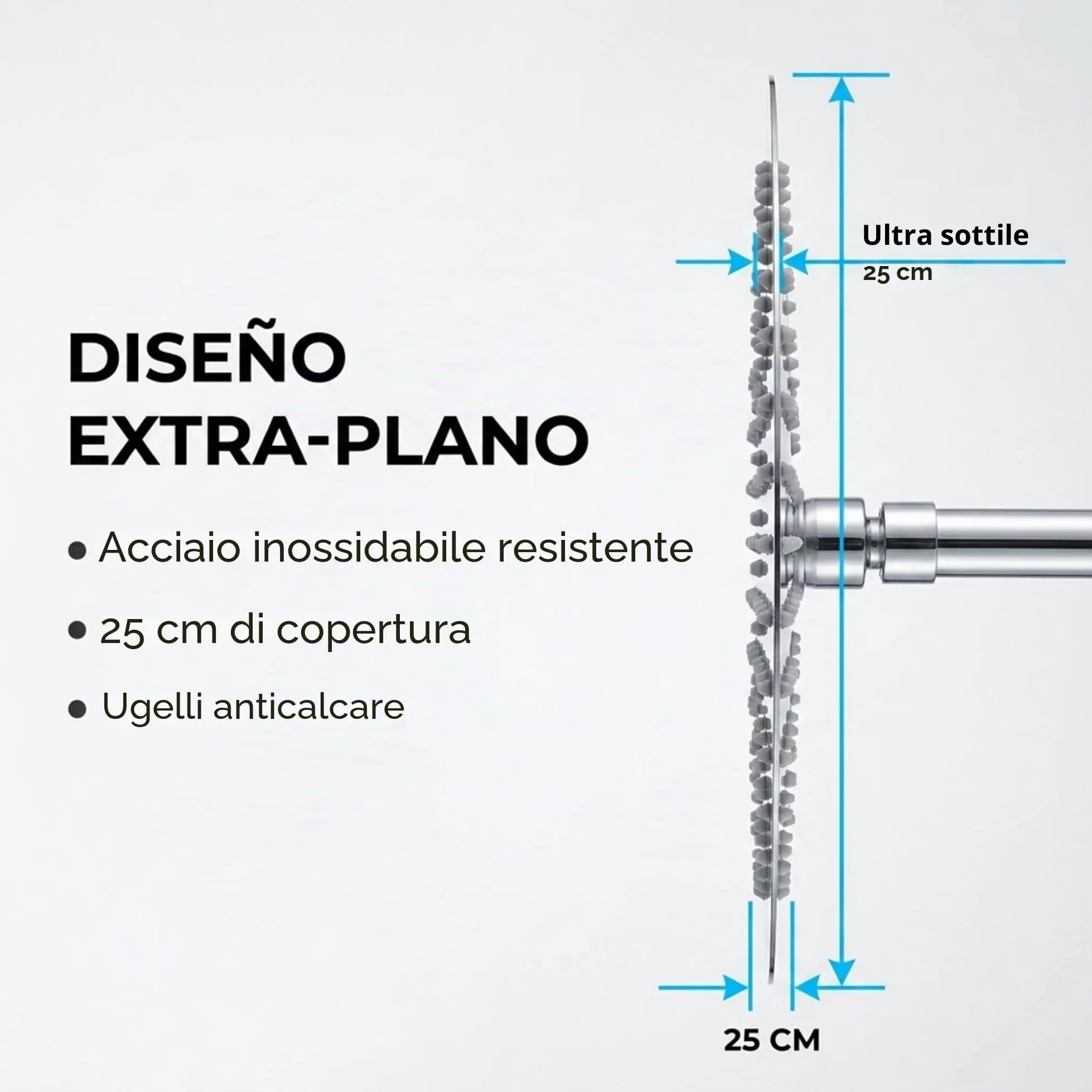 VALAZ Doccia Incasso Cromo | Miscelatore Doccia Incasso Spruzzatore Effetto Pioggia | Installazione a Parete Facile | Inossidabile, Rotondo, Spruzzatore 25 cm, Serie Jucar