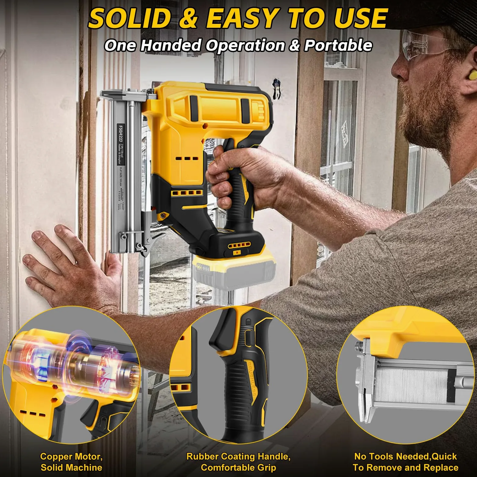 Set di chiodatrici a batteria da 18 GA, compatibile con Dewalt 20 V, pistola per unghie 2 in 1, con 500 chiodi e 500 staffe, per fai da te, lavorazione del legno (senza batteria)