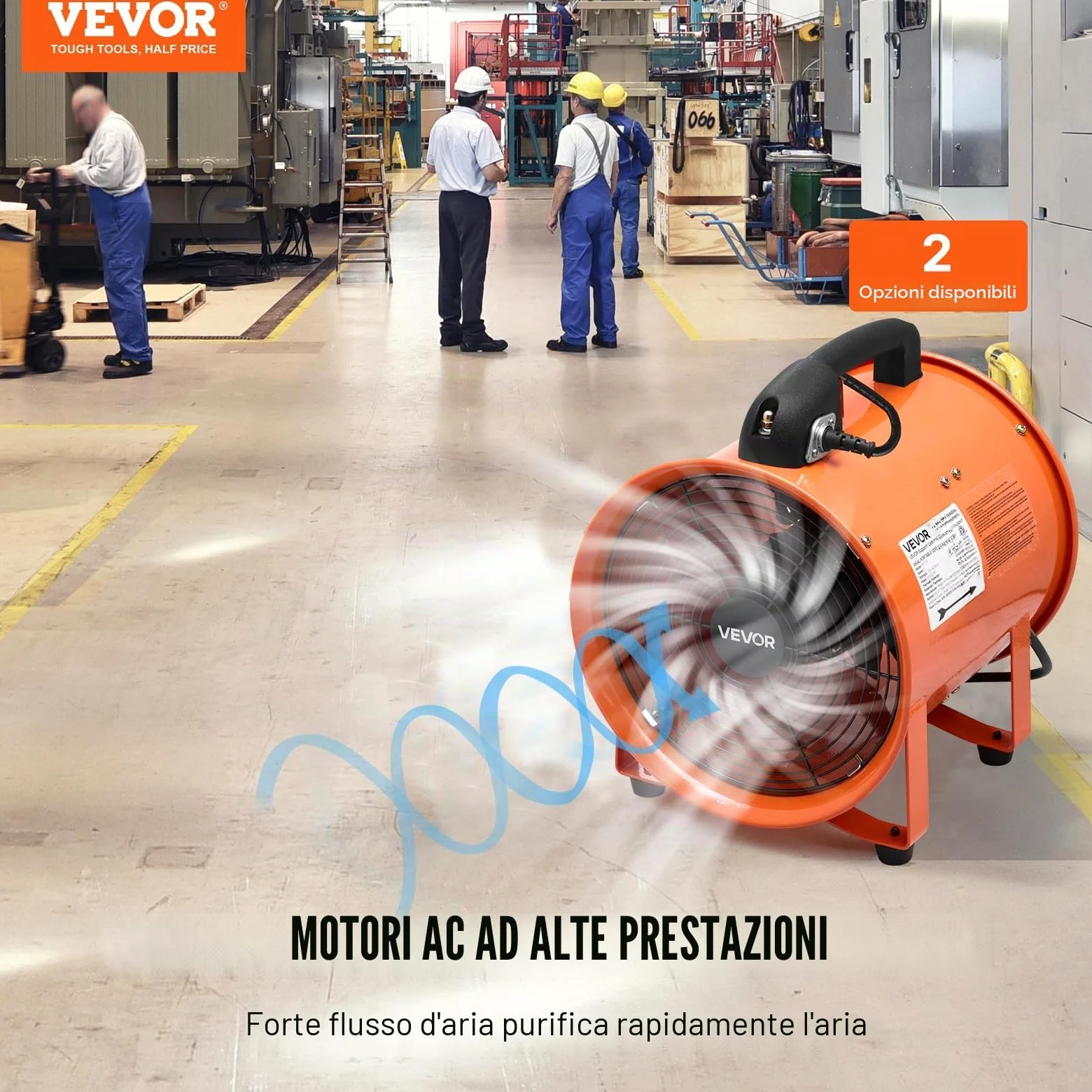 VEVOR Ventilatore Portatile, 365 W Estrattore d'Aria Aspiratore Industriale 304,8 mm Condotto Tubo Flessibile da 10 m Volume d'Aria 2574 CFM (4373 m3/h) 2 Marce per Aspirare Polvere Fumo 79 dB IP44