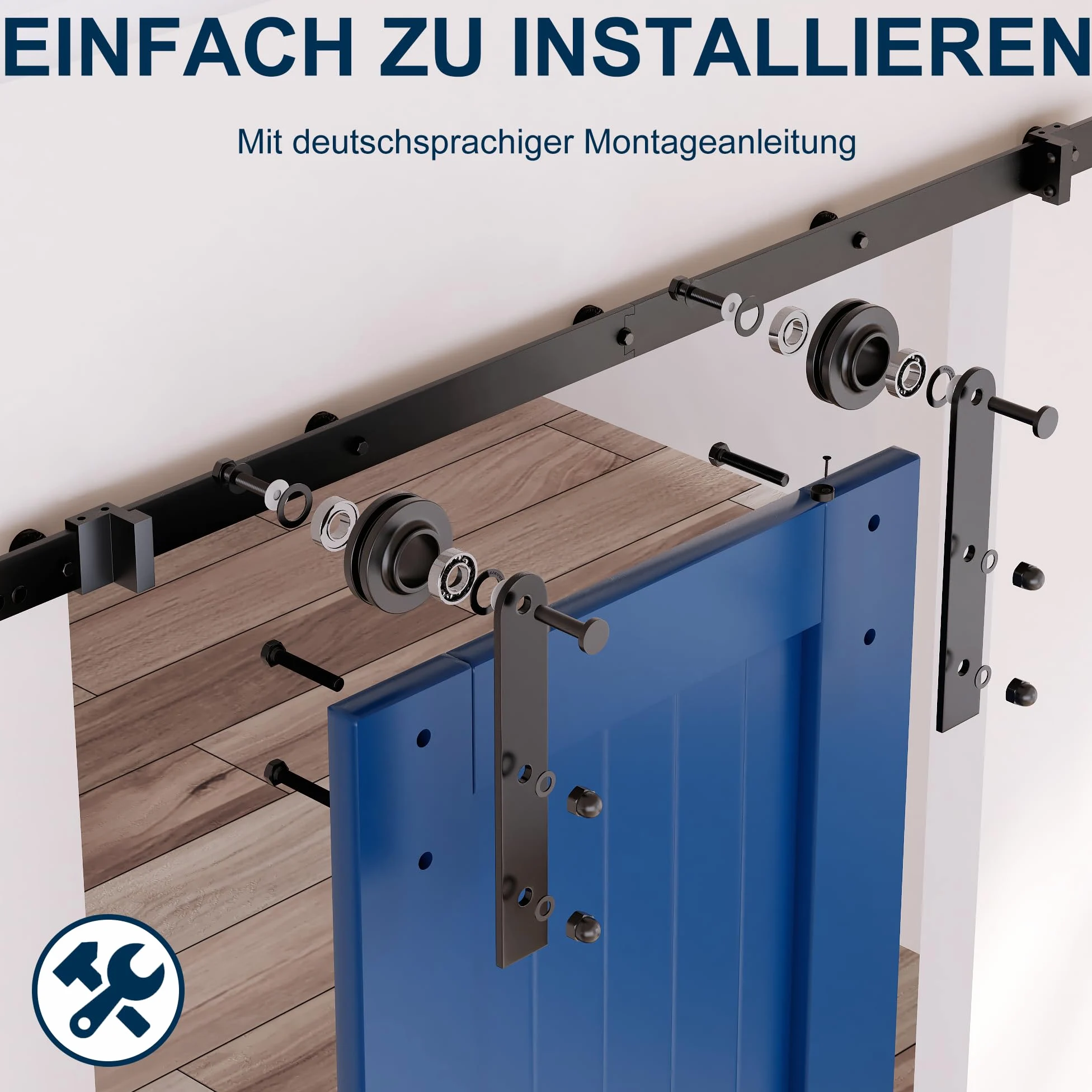 SKYSEN Porta Scorrevole Esterno Muro 183cm, per sistema di Cancelli scorrevoli con guida a pavimento, guida scorrevole, durevole, ideale per risparmiare spazio