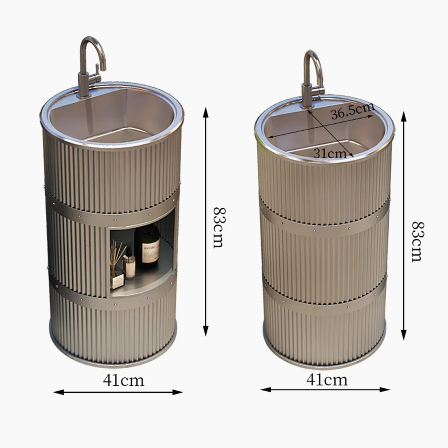 ZTGL Lavandino a Colonna Moderno in Ferro Battuto, Mobile da Bagno con Lavabo in Acciaio Inox, Lavandino su Piedistallo Freestanding Set con Rubinetto e Scarico