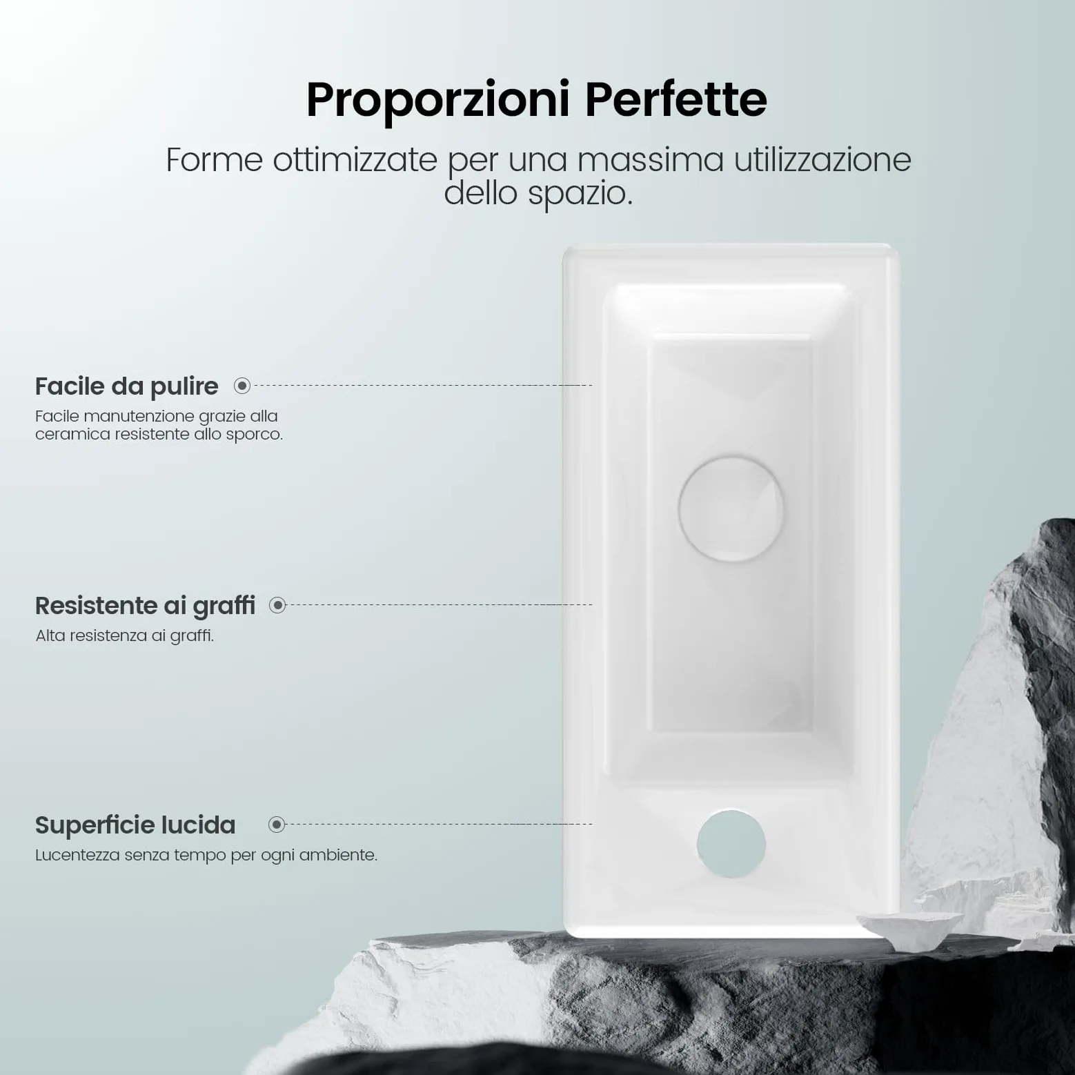 EMKE Lavabo Sospeso 405 x 205 x 105 mm – Lavabo Compatto ed Elegante per Piccoli Bagni e WC Ospiti – Rubinetto a Destra, Installazione a Parete,Bianco Lucido