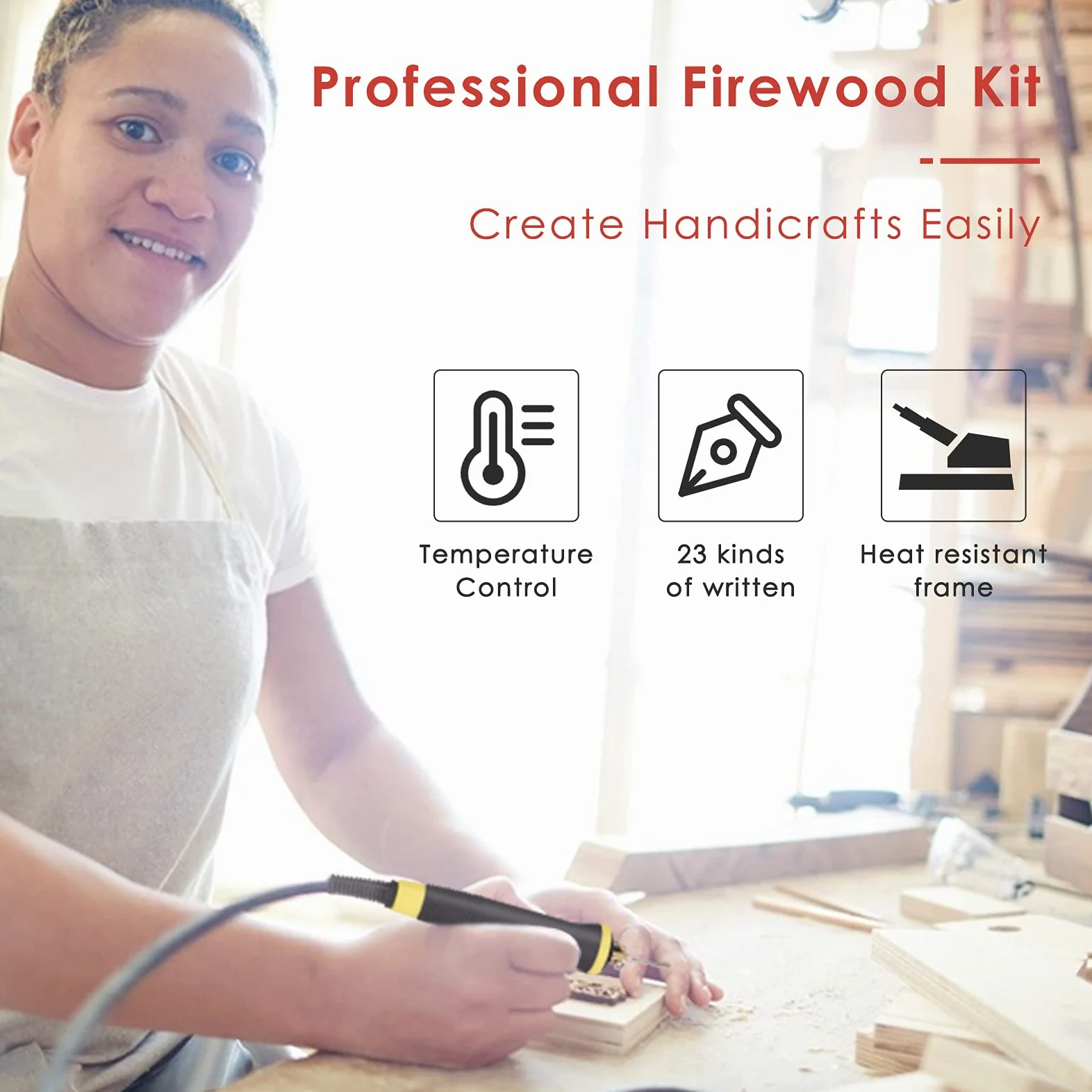 Aomdom Pirografo per Legno 60W Macchina per pirografia Kit professionale per pirografia 0°C a 850°C Display Digitale mit 2 Penne 23 Teste di Penna per principianti e adulti