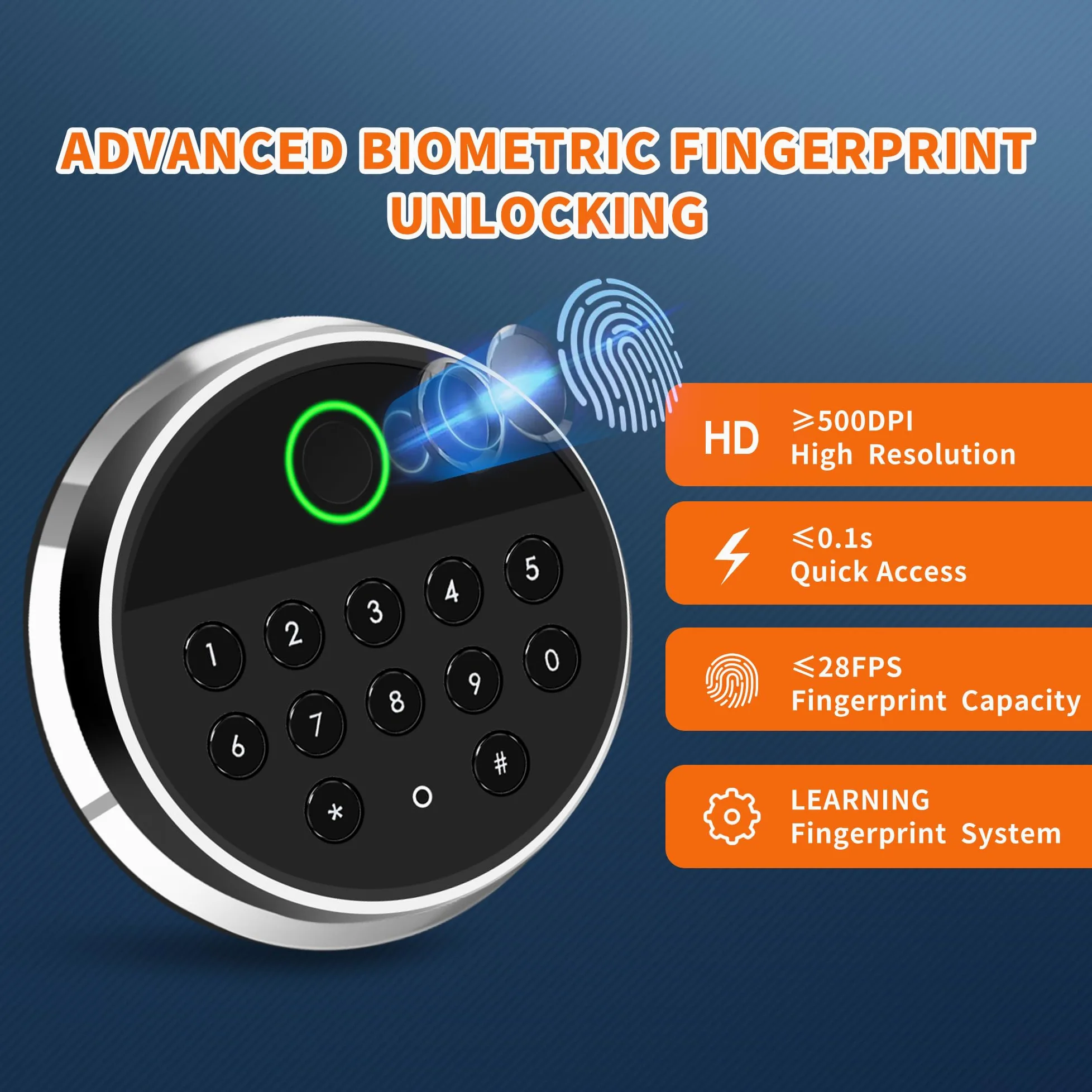 HSGCJS Cassaforte biometrica per impronte digitali con tastiera digitale completa, cassaforte di sicurezza per casa, ufficio e hotel, 5 metri cubi