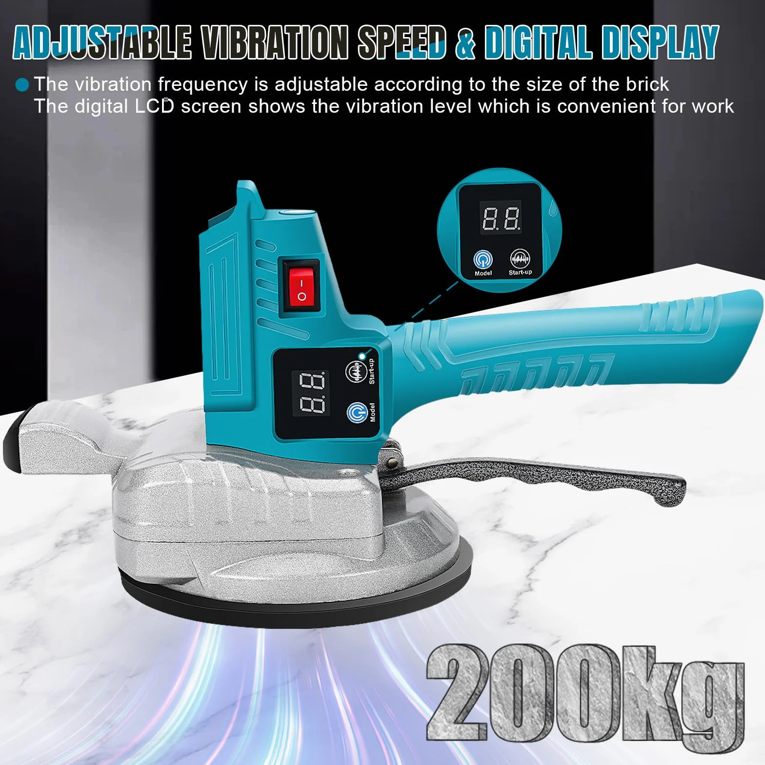 Dispositivo di vibrazione per piastrelle Maki-ta18V, macchina vibrante per piastrelle, 6 livelli di velocità regolabile, ventosa da 15,5 cm, capacità 100 kg, adatto per 47 x 47 pollici e sotto