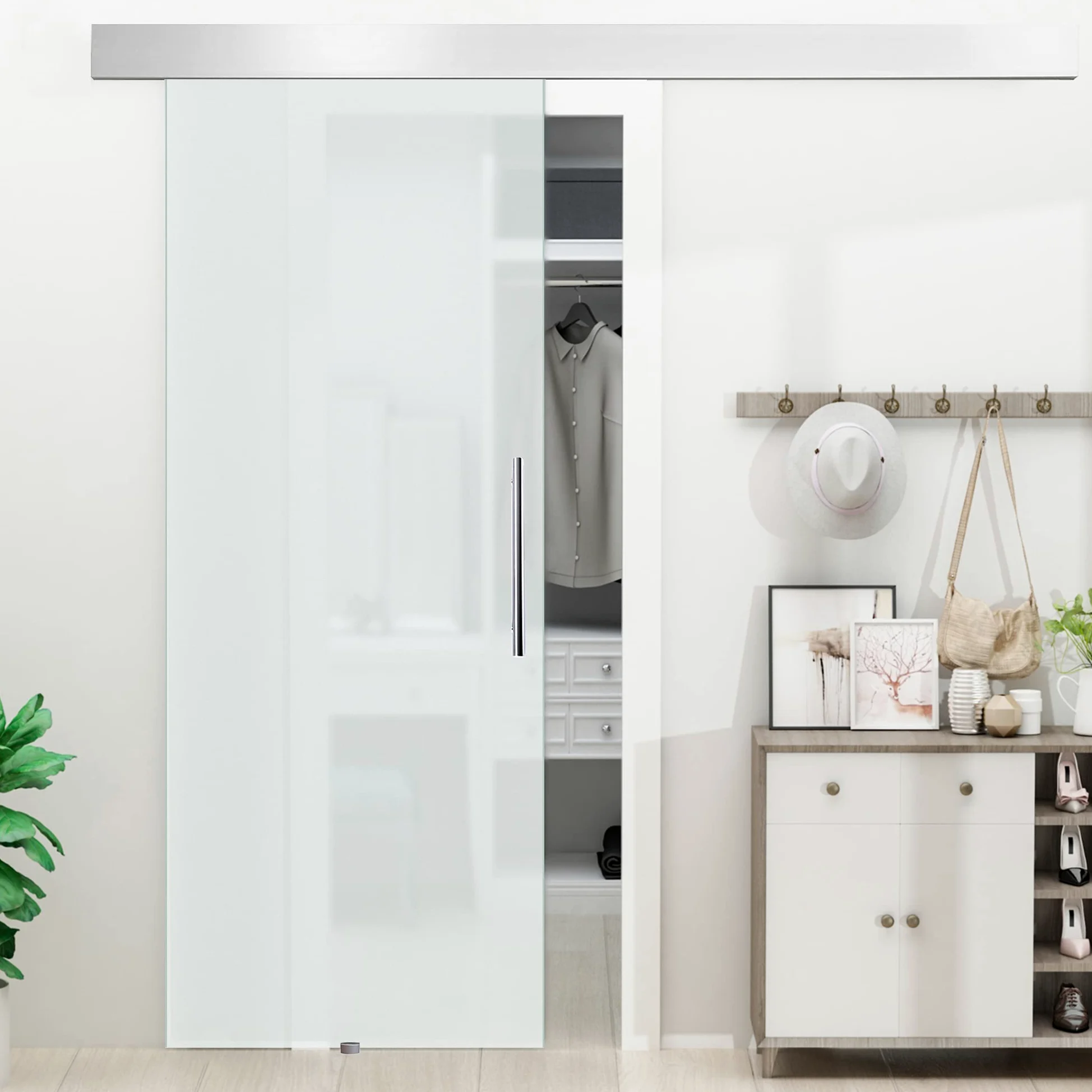 HOMCOM Porta Scorrevole Interna in Vetro Smerigliato con Binario e Maniglia per Bagno Cucina Studio 205 x 90 x 0.8cm