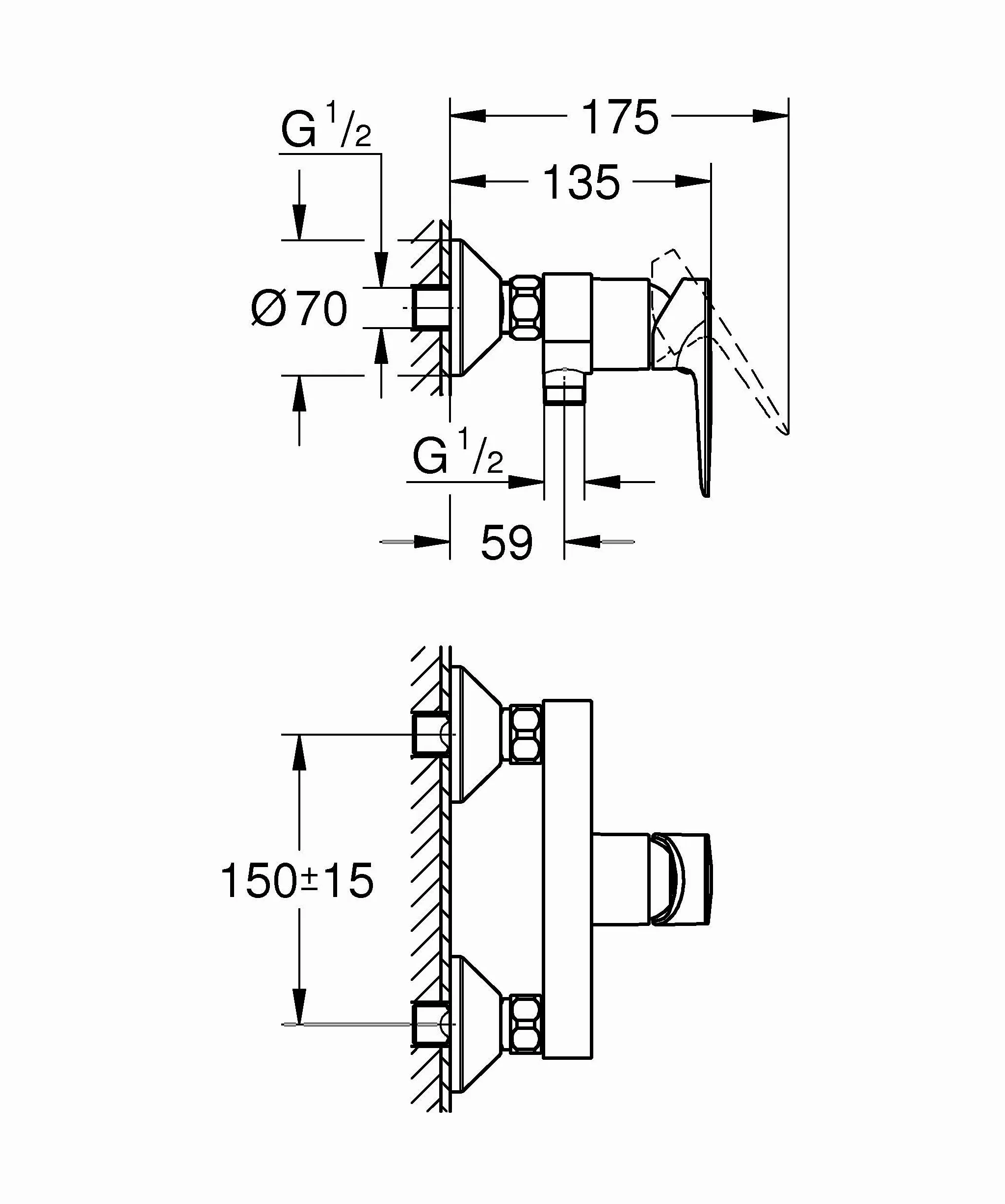 GROHE Start Edge – Miscelatore Doccia a Vista Monocomando (Montaggio a Parete, Cartuccia Ceramica 35 mm, Valvola di Non Ritorno Integrata), Nero Opaco, 24116431