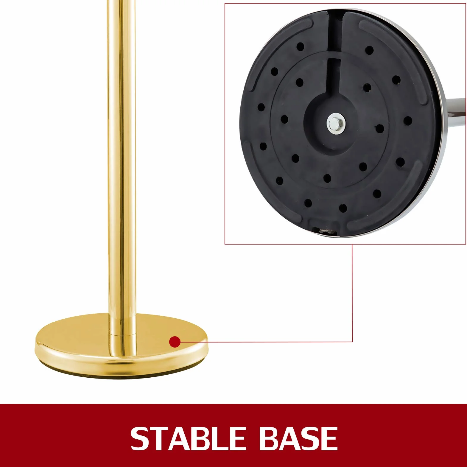 Transenne Eliminacode Paletti Delimitazione in Acciaio Inox 2 Corde di Velluto Rosso Confezione da 4 Paletti d'Oro