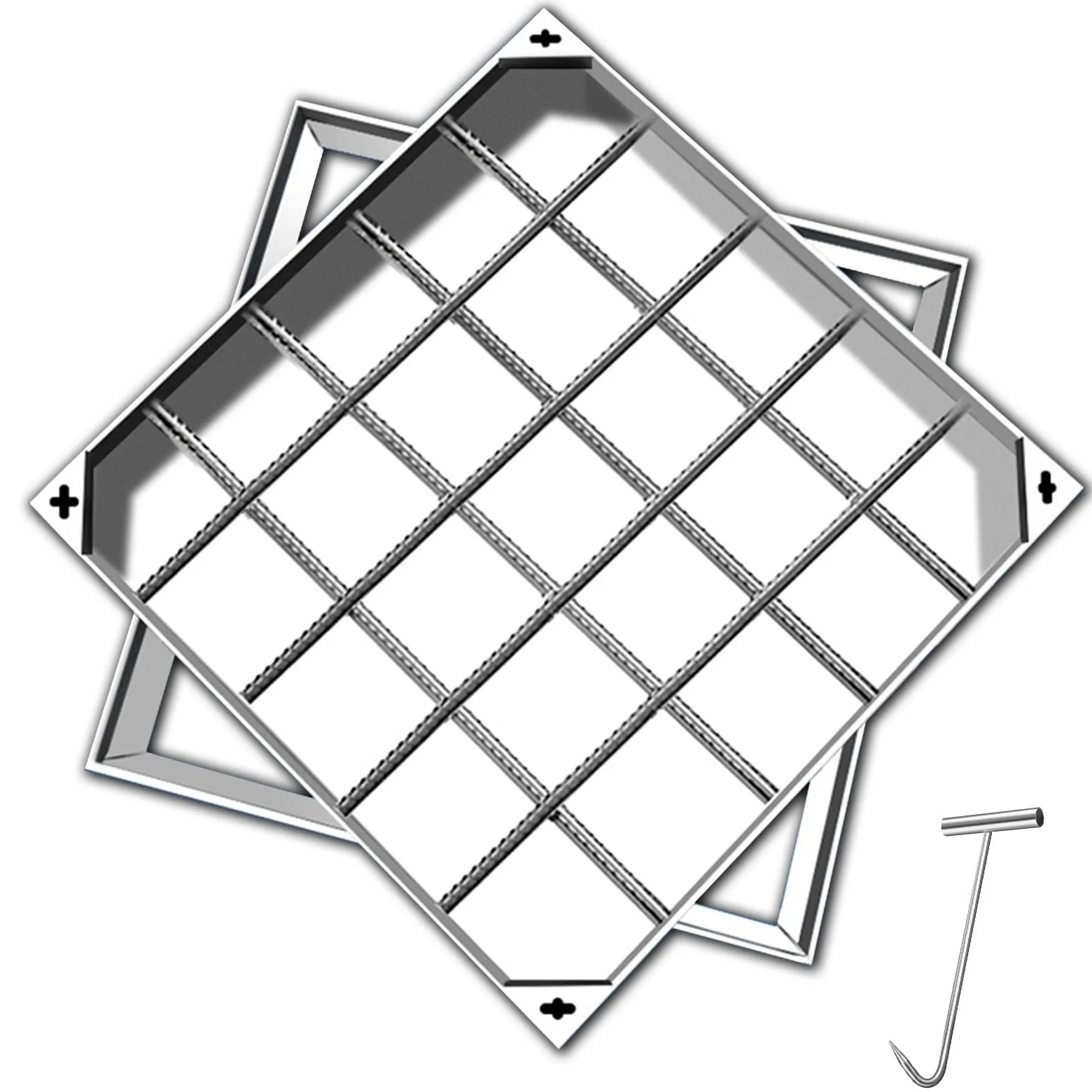 Chiusino Invisibile Quadrato in Acciaio Inox, Tombino di Scarico Esterno Rettangolare da Incasso con Gancio per Chiusino, Coperchi per Fosse Settiche per Giardini e Vialetti(40x60x5cm/16x24x2in)