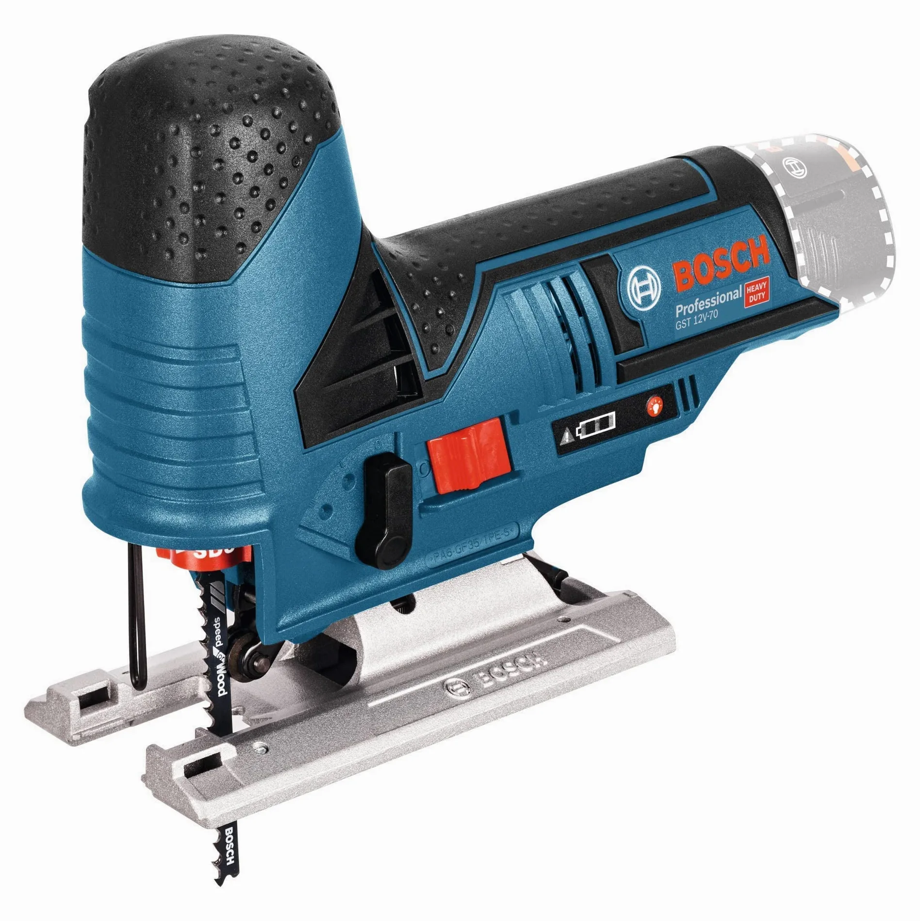 Bosch Professional 0 601 5A1 002 Seghetto Alternativo GST 12V-70, 2 Lame, Pattino, Protezione, Profondità di Taglio in Legno 70 mm, Batterie e Caricabatteria Non Inclusi,Blu