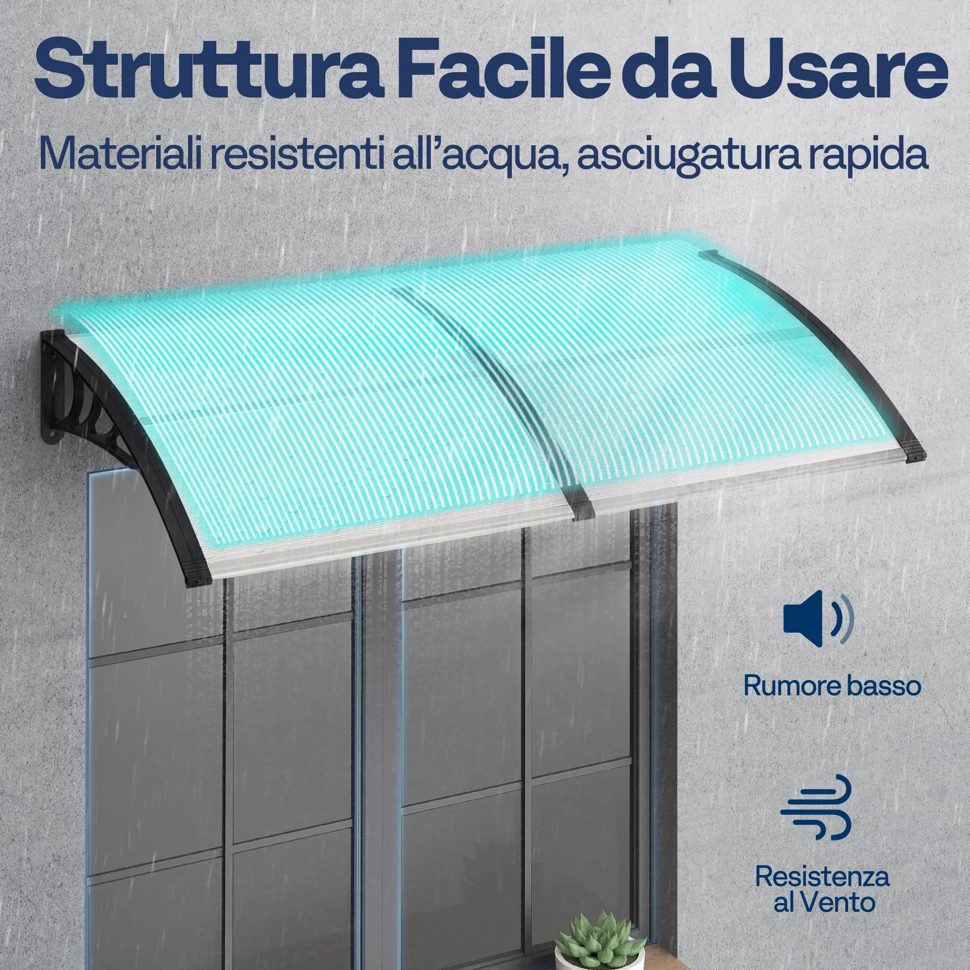 VIVOHOME Pensilina da Esterno Tettoia per Porta 300x100cm Antipioggia in Policarbonato Alluminio Resistente per Porta Finestra Balcone Trasparente