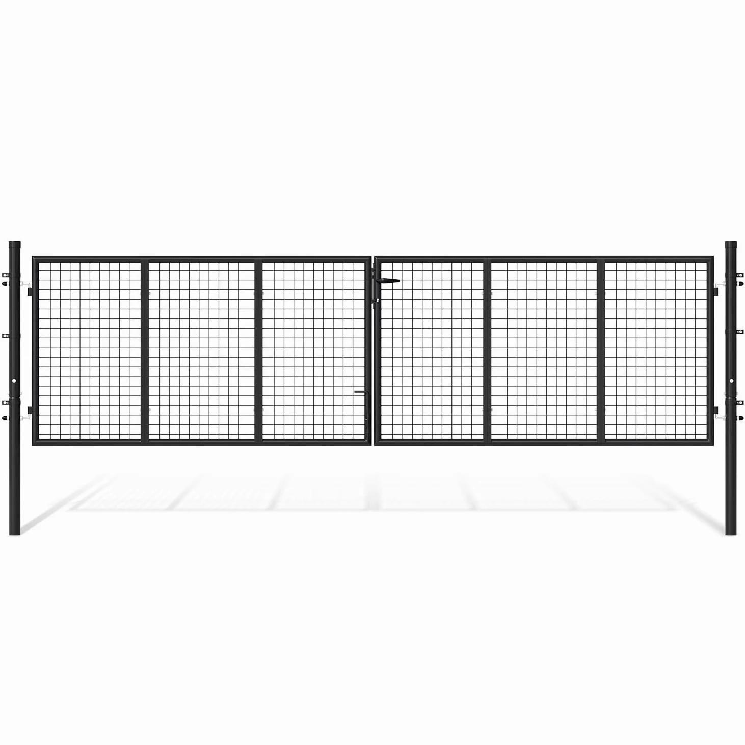 Cancello da giardino a doppia ala, 350 x 100 cm, in metallo, con manico, serratura, 3 chiavi e chiusura a pavimento, robusto, doppia anta per cancello di recinzione, antracite