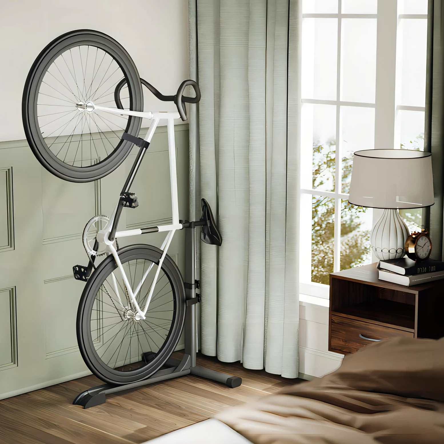 Mimoke Supporto verticale per biciclette - Supporto da terra in piedi per la conservazione di biciclette in interni - Garage e appartamenti (due pezzi)