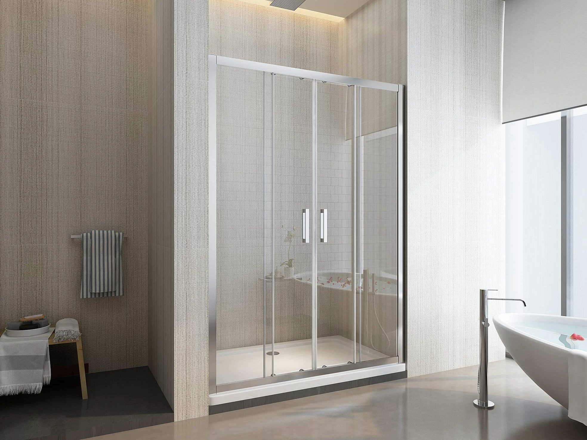 Porta Doccia Scorrevole Con Apertura Centrale Vetro 6 mm anti-calcare H.190 cm (163-168 H.190 cm)
