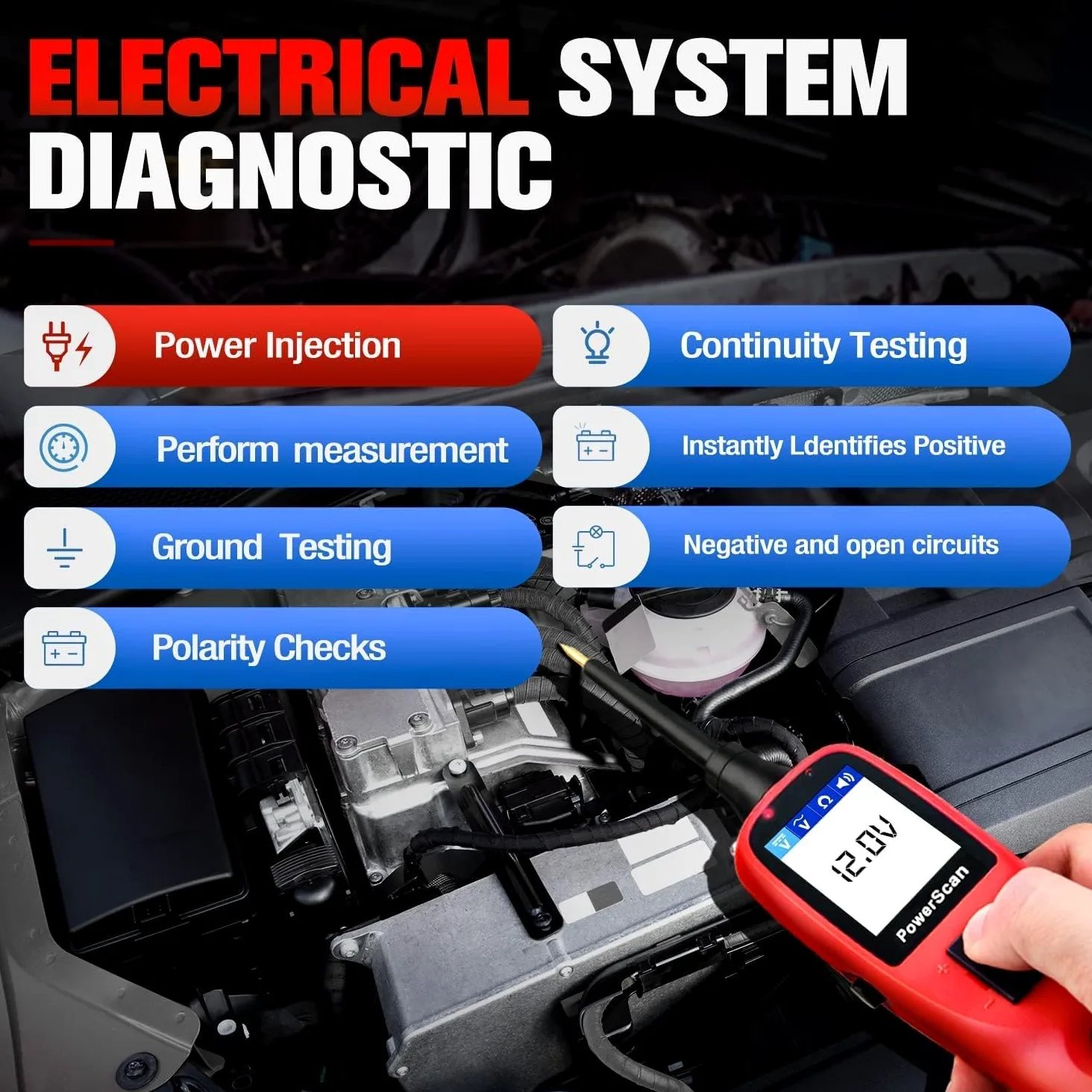 Autel PowerScan PS100 Kit Sonda Circuito, Strumento Diagnostico Sistema Elettrico12-24V, Interruttore Circuito Integrato, Lettura Resistenza Corrente CA/CC, Test Cortocircuito/Continuità/Sonda/Segnale