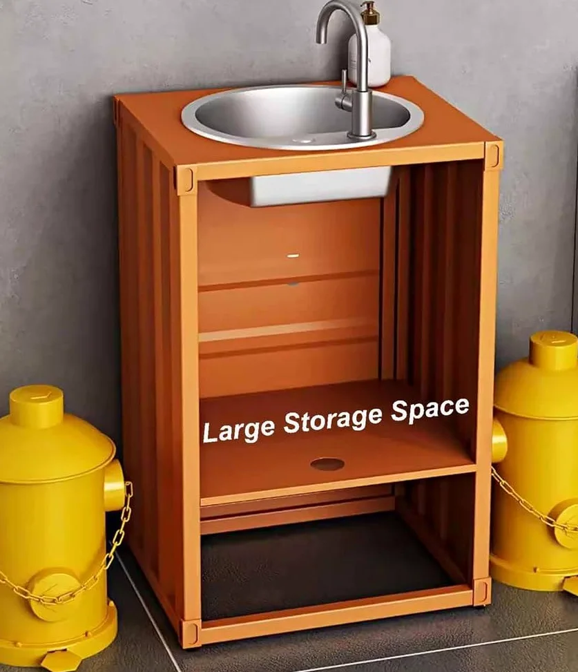 ZTGL Lavandino A Colonna Retro in Ferro Battuto, Lavabo da Appoggio con Lavabo in Acciaio Inox, Integrato Lavello Bagno Combinazione con Rubinetto E Tubo di Scarico,Nero,Without Mirror