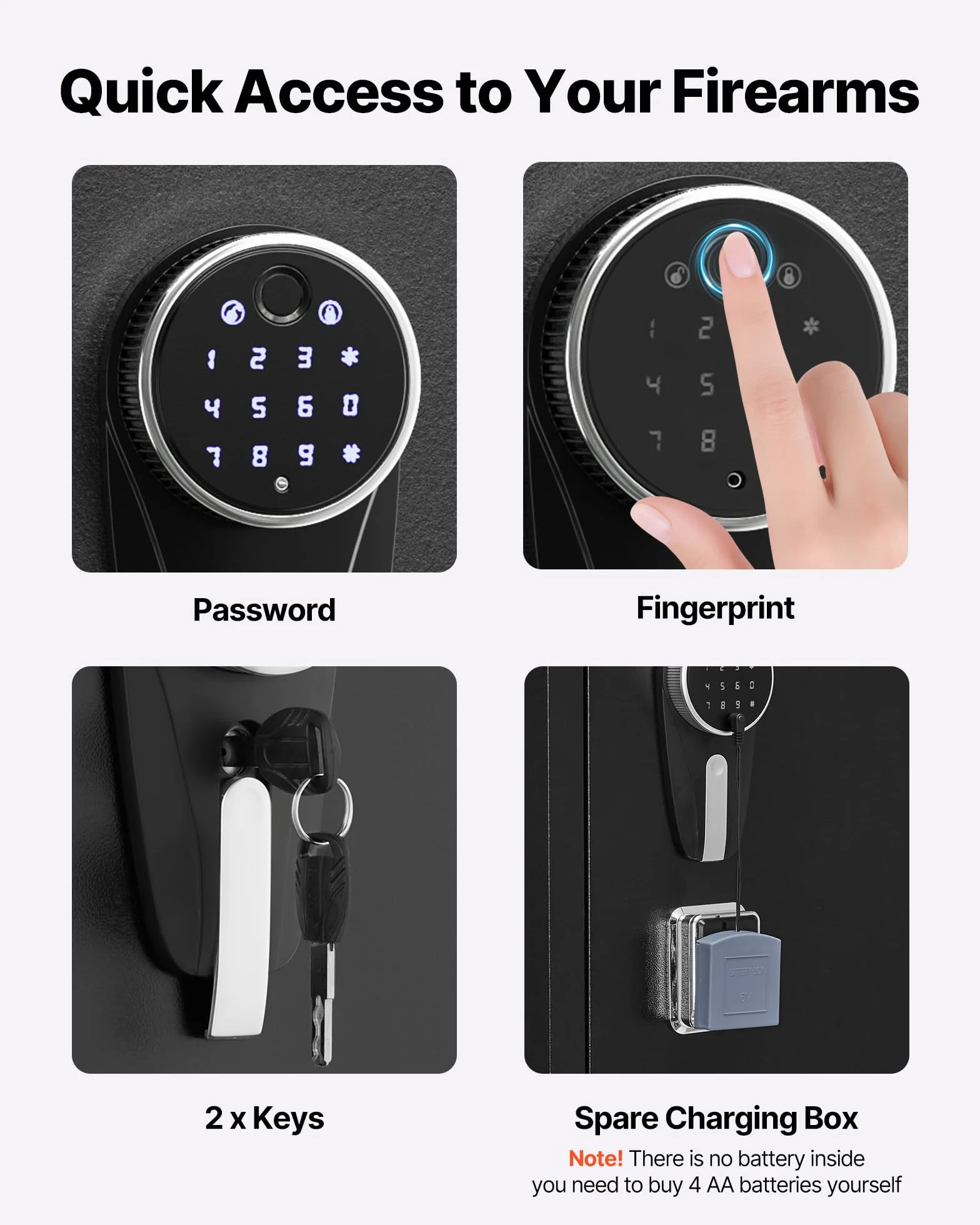 VEVOR Cassaforte Armadio Portafucili da 8 a 10 Armi, Cassaforte per Armi da Fuoco con Impronta Digitale e Password e Chiavi, con 3 Tasche per Supporti Regolabili, Accesso Rapido, per la Casa