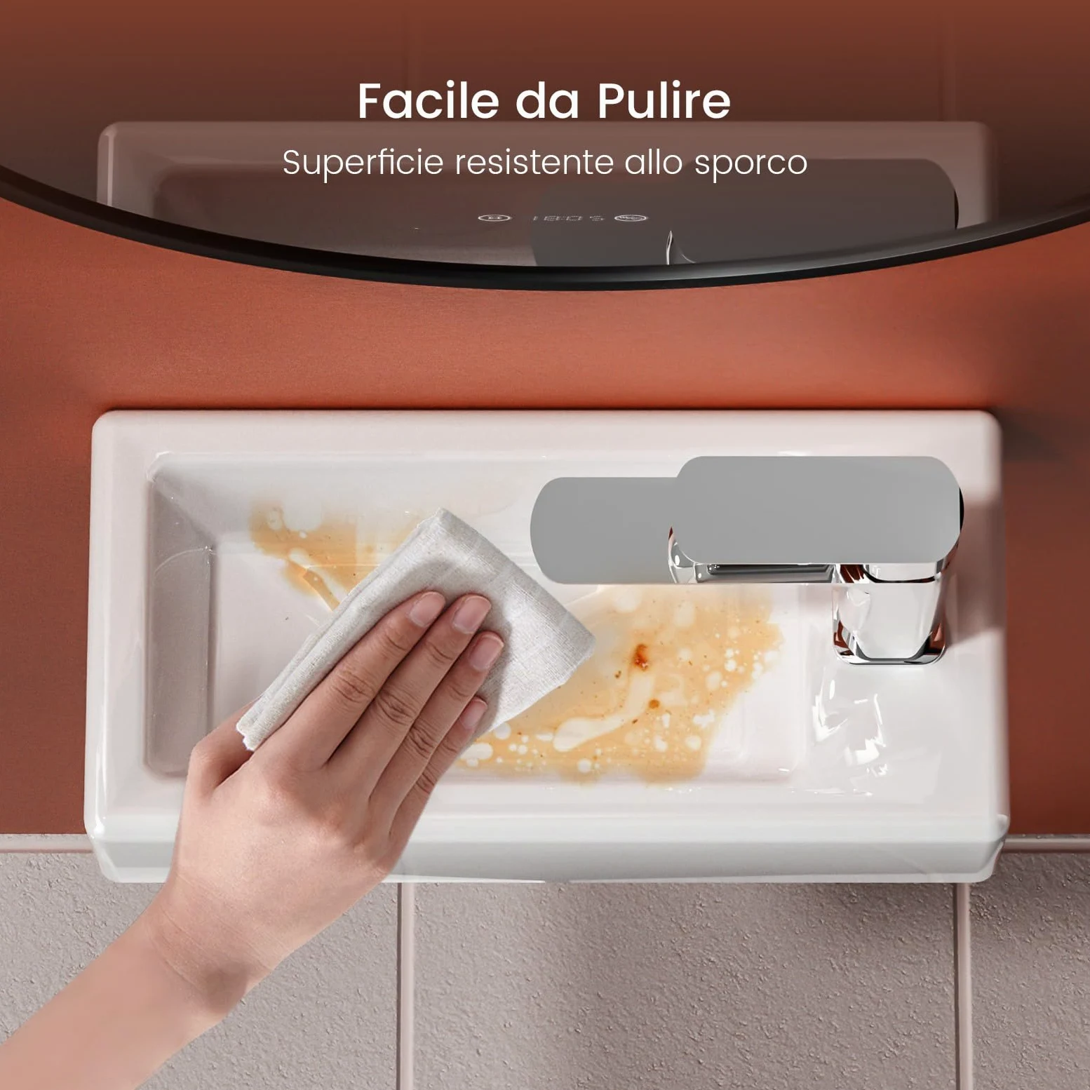 EMKE Lavabo Sospeso 405 x 205 x 105 mm – Lavabo Compatto ed Elegante per Piccoli Bagni e WC Ospiti – Rubinetto a Destra, Installazione a Parete,Bianco Lucido