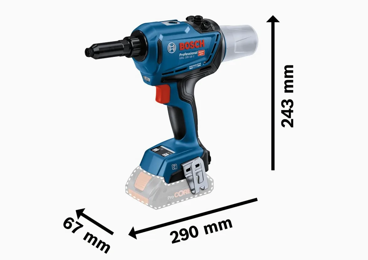 Bosch Professional 18V System Rivettatrice a batteria GRG 18V-16 C (forza di tiro max. 16.000 N, corsa 25 mm, senza batteria/caricabatteria)
