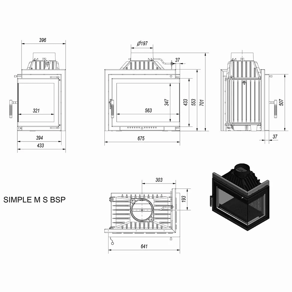 KRATKI SIMPLE a legna in ghisa 8kW Ø200mm - efficiente gamma di potenza & basse emissioni BImSchV 2 - aminetto elegante con vetratura laterale - Classe di efficienza energetica A, H70,1 x L60 x P36 cm