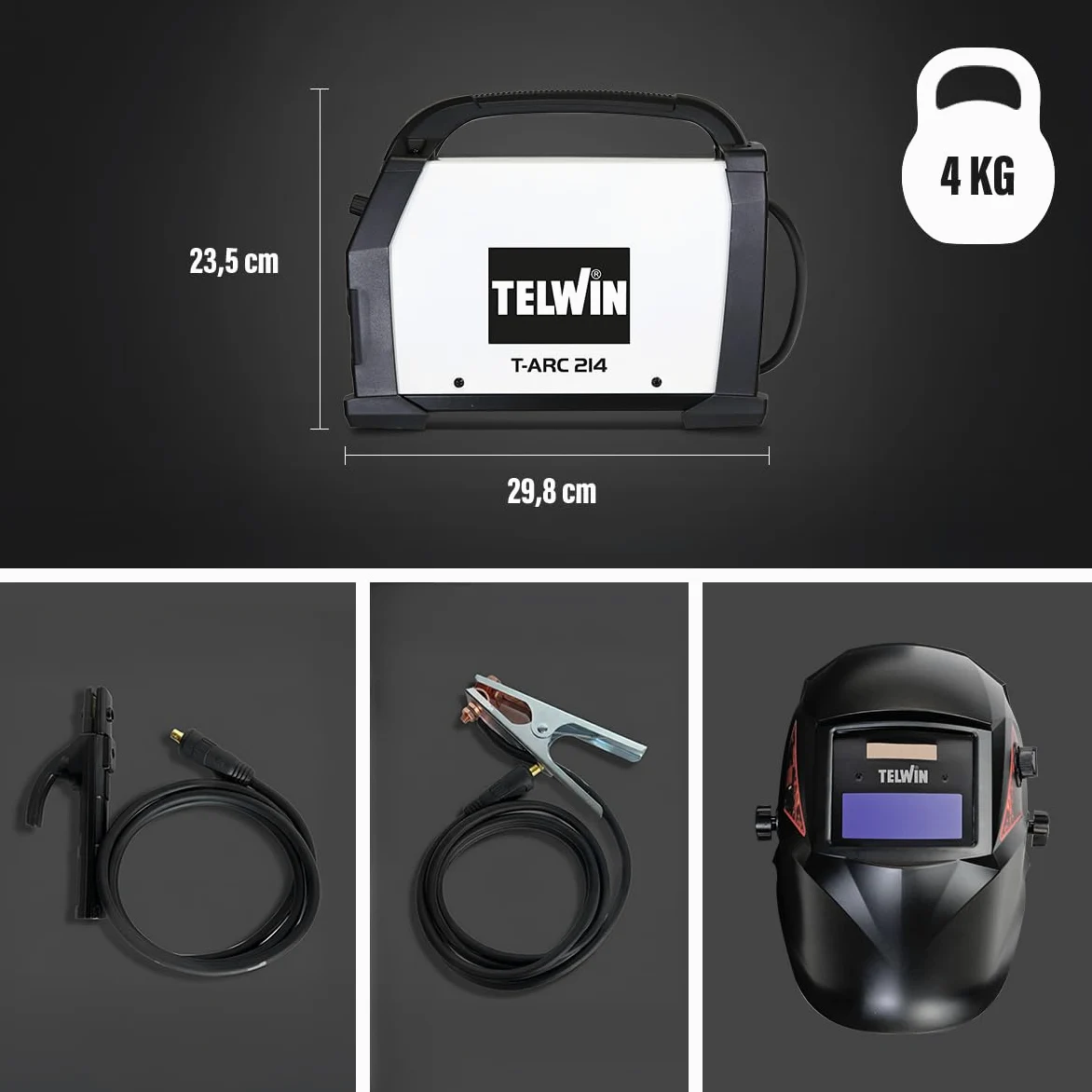 T-Arc 214 Saldatrice Inverter Elettrodo MMA 200A, con Maschera di Saldatura a Caschetto e Accessori, Macchina per Saldare Portatile Compatta e Semplice, per Manutenzione e Fai-da-Te Domestici, 230V