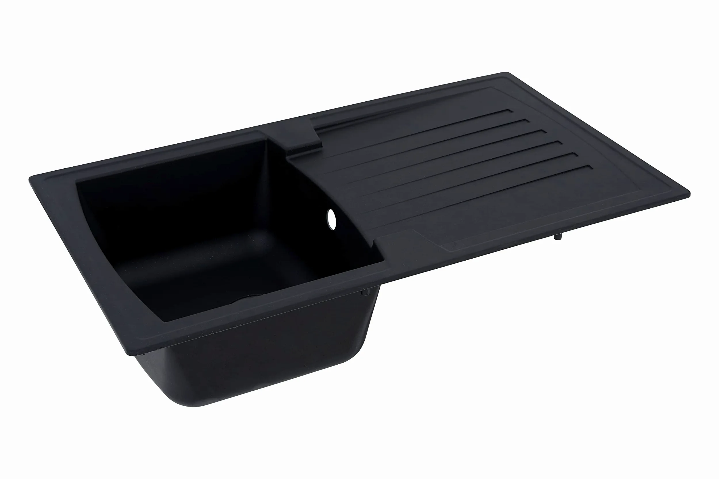 Respekta Lavello da Cucina in Mineralite Color Nero, Lavello da Incasso con 1 vasca, dimensioni 86 x 50 cm, Lavello Adatto per Mobili Sottolavello da 45 cm di Larghezza