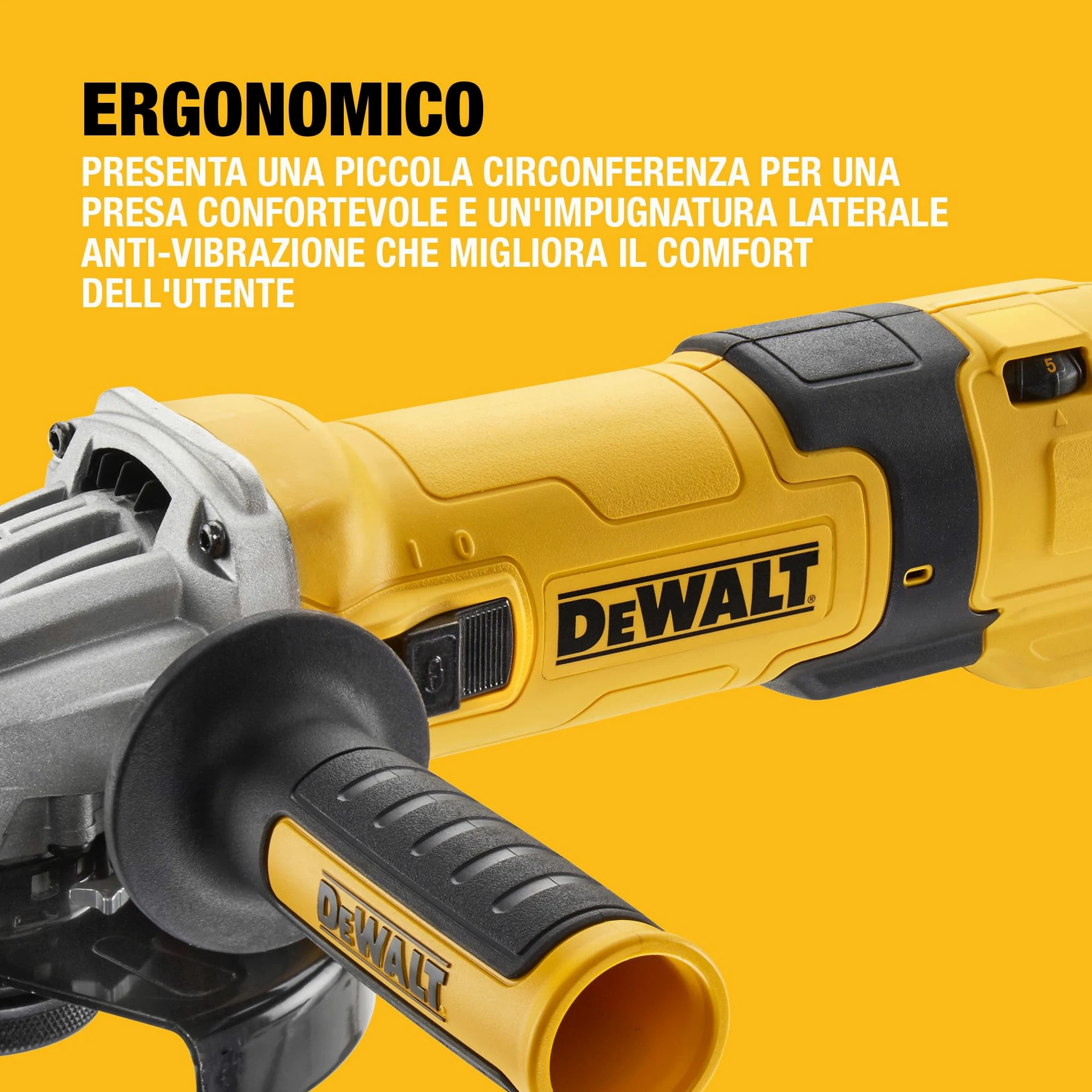 DEWALT 1500W 125mm Smerigliatrice Angolare a Velocità Variabile con Interruttore No-Volt - Kit di Levigatura, DWE4257KT-QS