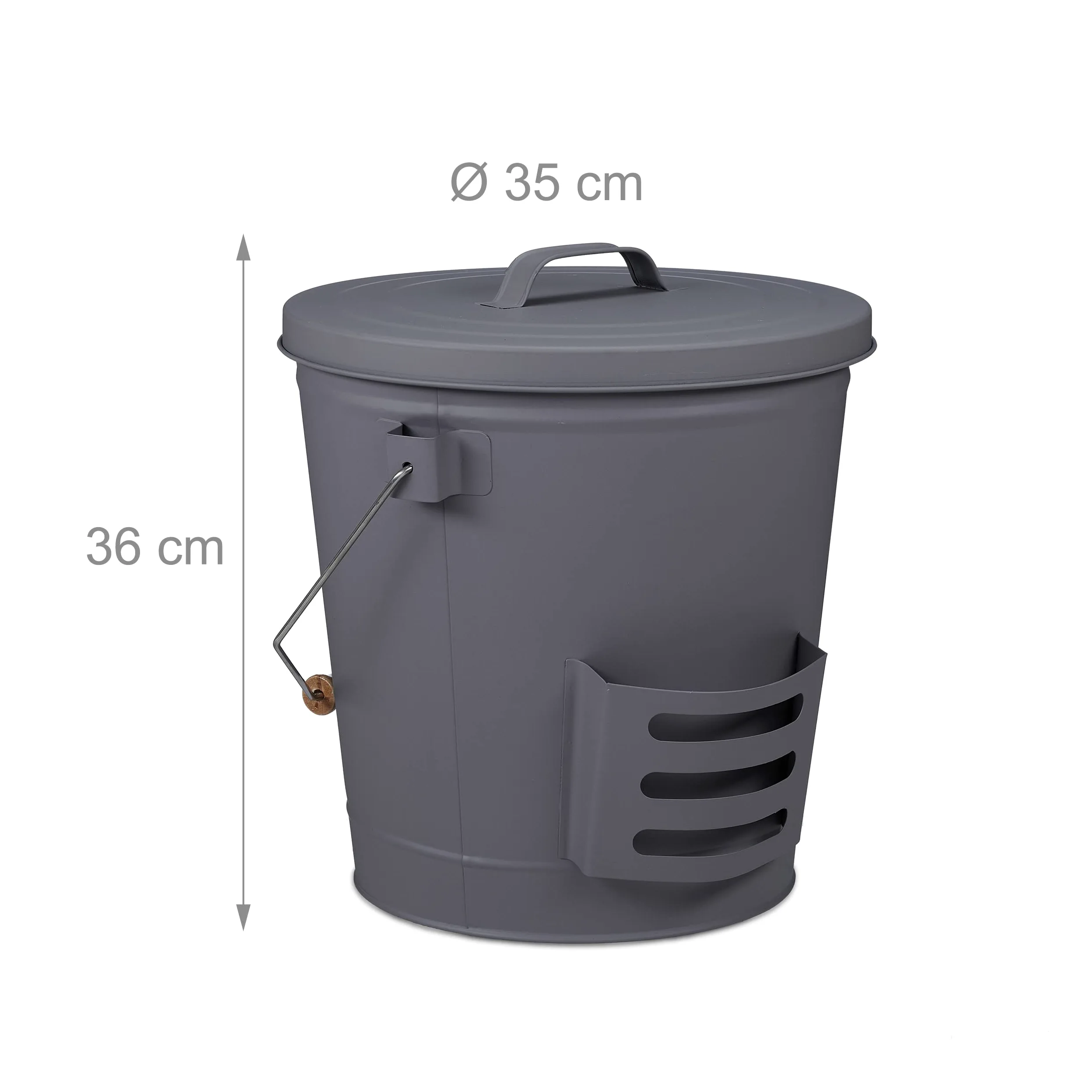 Relaxdays Secchio Portacenere per Camino 19 L, Contenitore per Cenere, Carbonella con Manico Coperchio e Paletta, Grigio