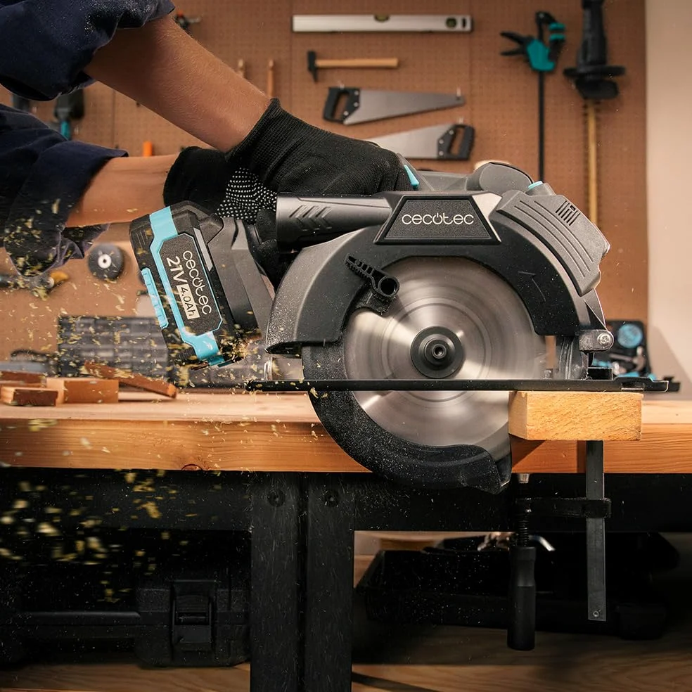 Cecotec DirectPrecission 8000 Vision, sega circolare a batteria, 21 V, disco da 165 mm, motore brushless, guida laser e guida parallela, accessorio connettore aspirapolvere