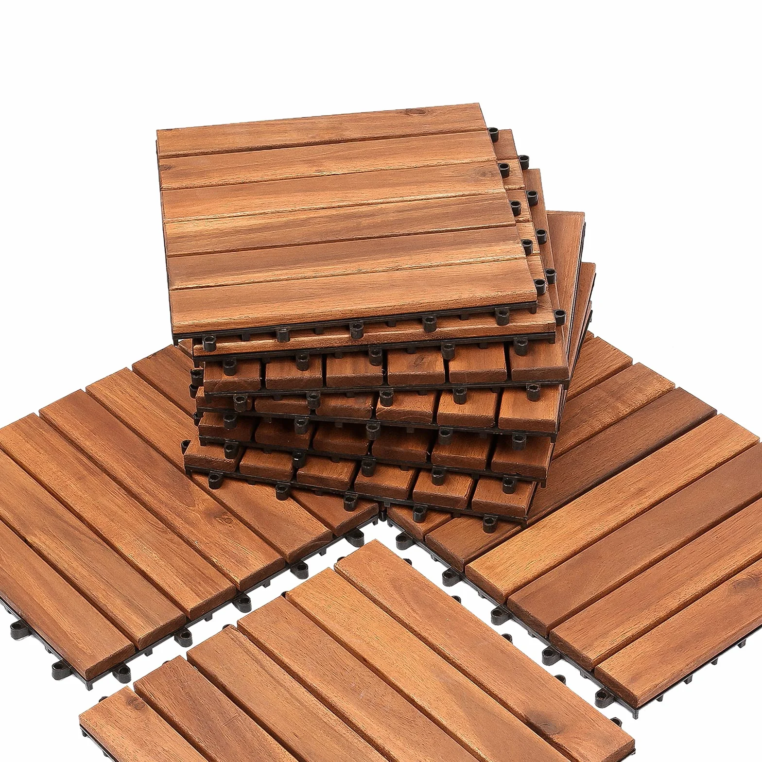 Randaco Piastrelle in legno, per terrazze, in legno di acacia, 30 x 30 cm, set da 55 piastrelle, 5 m², con drenaggio per esterni, giardino, terrazza