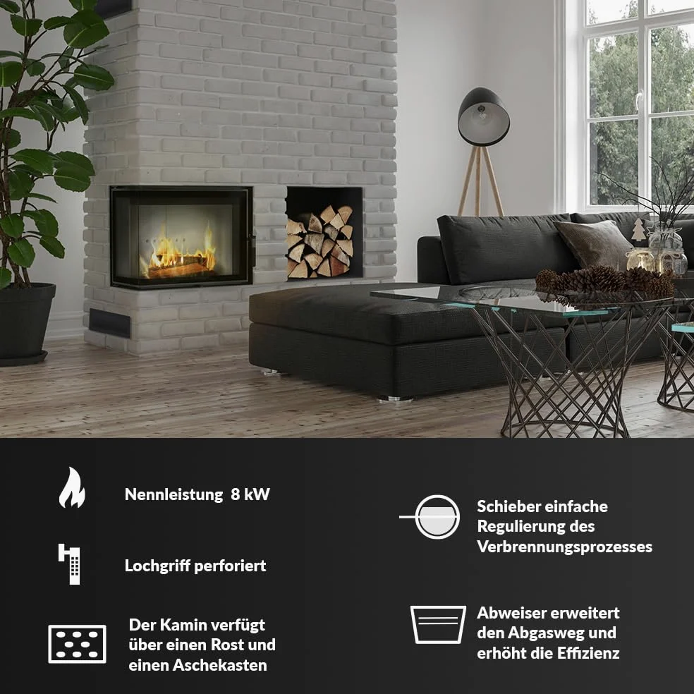 KRATKI SIMPLE a legna in ghisa 8kW Ø200mm - efficiente gamma di potenza & basse emissioni BImSchV 2 - aminetto elegante con vetratura laterale - Classe di efficienza energetica A, H70,1 x L60 x P36 cm