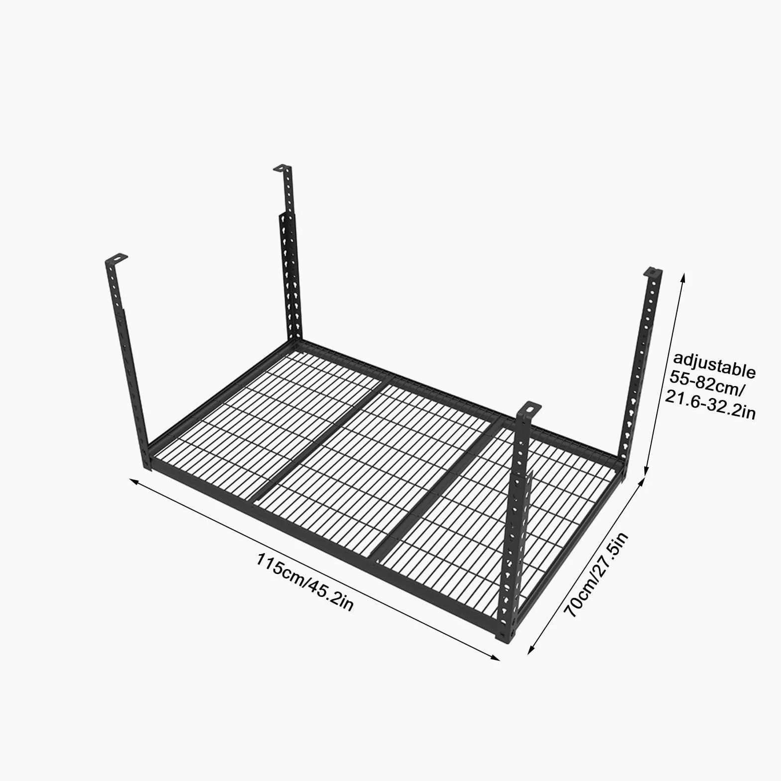 Scaffalature Per Garage Sospese, Scaffali Regolabili Per Montaggio A Soffitto, Pensili Per Garage, Capacità Di Peso 150 Kg, 115 × 70 Cm, Nero
