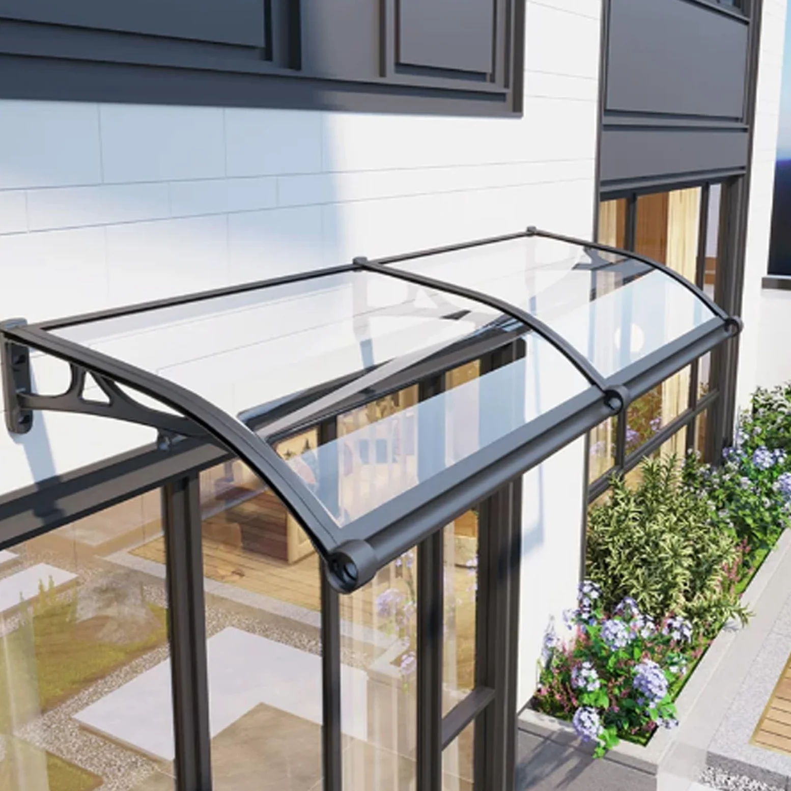 Pensilina Tettoia per Porta o Finestra Trasparente,Pensilina da Esterno d'Ingresso,Copertura in Policarbonato Contro UV e Neve,Tenda da Sole per Patio,Cortili,Ristoranti (60x120cm)
