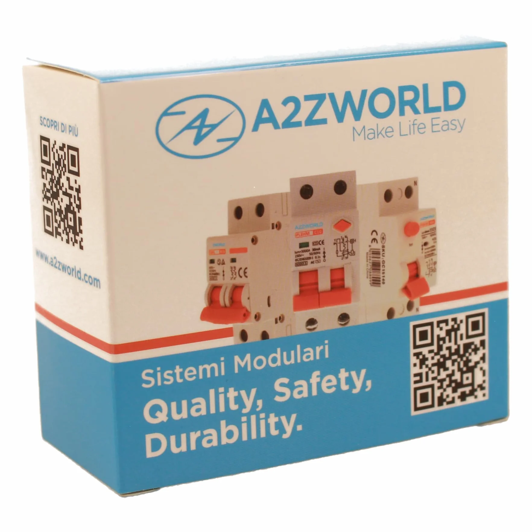 Interruttore Magnetotermico Differenziale Con Riarmo Automatico, RCBO Tipo A Curva C, Idn 300mA / 0.3A, In 20A, 2P Veri 6kA, 3 Moduli, con 3 Tentativi di Riarmo (10s/60s/300s)