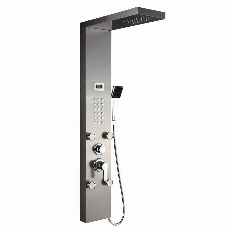 Auralum Colonna Doccia Idromassaggio 4 Funzioni con Soffione Doccia e Doccetta, Pannello Doccia Idromassaggio con Display LCD, Pannello Doccia con Miscelatore in 304 Acciaio Inox per Bagno