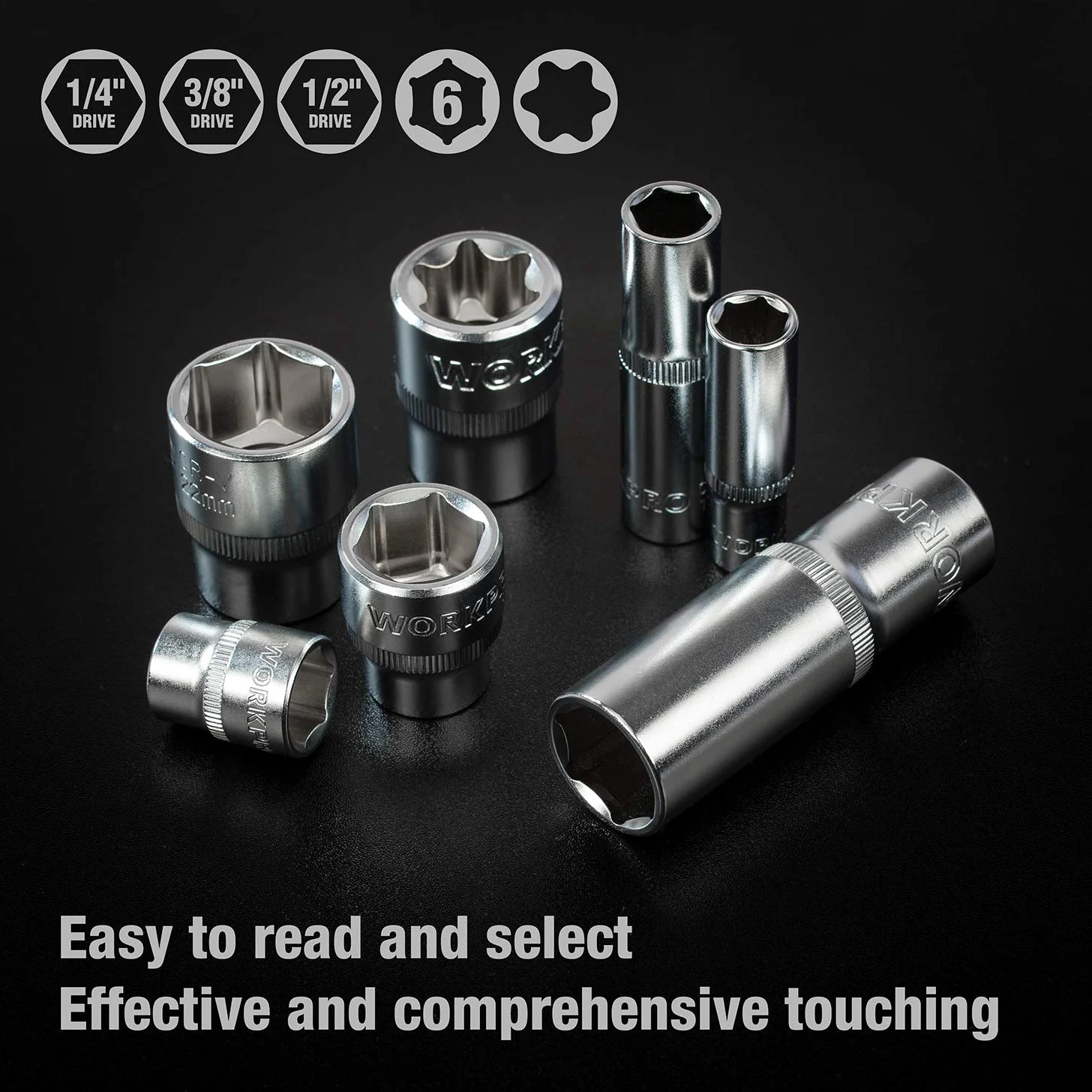 WORKPRO Set di Chiavi a Bussola e Cricchetto 1/4"+ 3/8"+ 1/2" 172 Pezzi, Bussola Metrica Cr-V con Chiavie a Cricchetto a Sgancio Rapido a 72 Denti, Utile per Riparazioni Auto, Profi, Meccanico