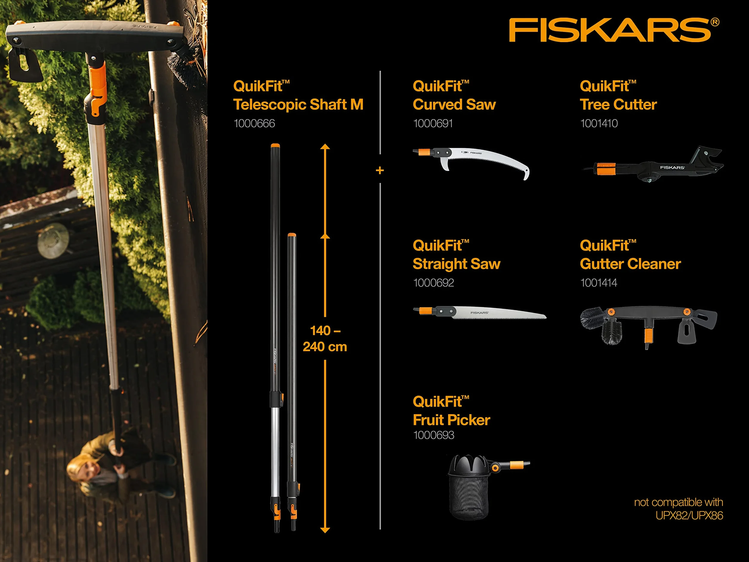 Fiskars Seghetto dritto, Testa di attrezzo, Lunghezza: 52 cm, Acciaio temprato, Nero/Arancione, QuikFit, 1000692