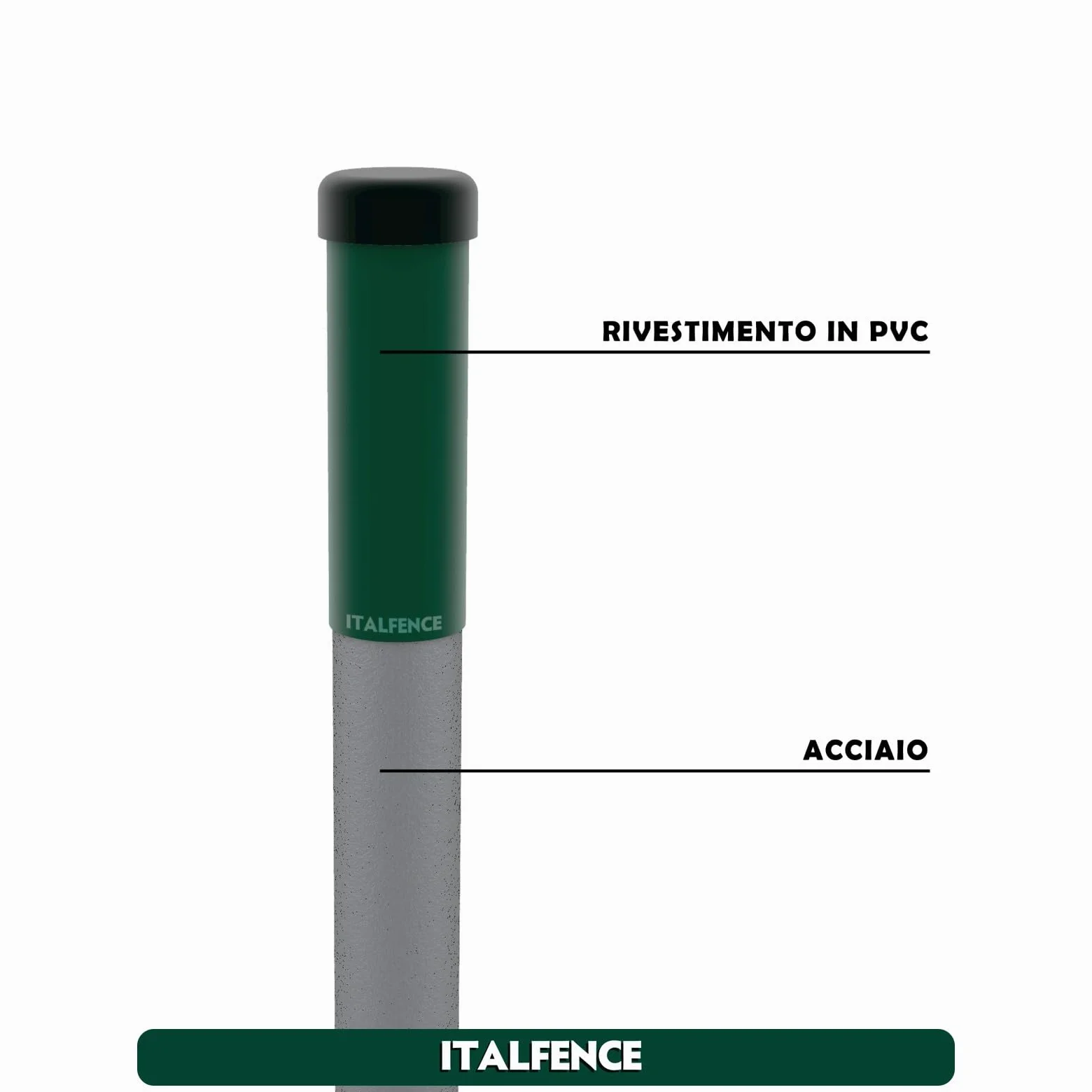 Set da 10 pali tondi tubolari in ferro plastificato verde [H225cm, Ø48mm]