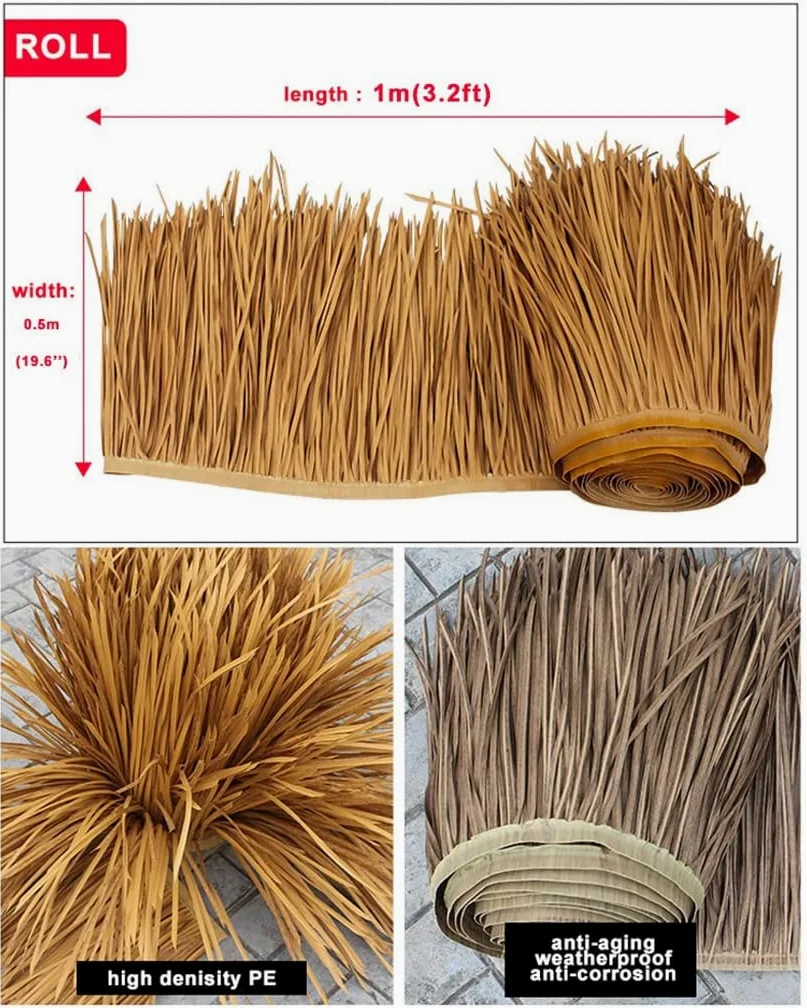 PE Finta Paglia Ignifuga Palma Artificiale Paglia Simulazione Rotolo Di Paglia 1x0.5m/39.4" X 19.7" Foglie Di Palma Sintetiche Tetto Di Paglia Tetto Di Paglia Per Tiki Bar Decorazione Del Giardino (C