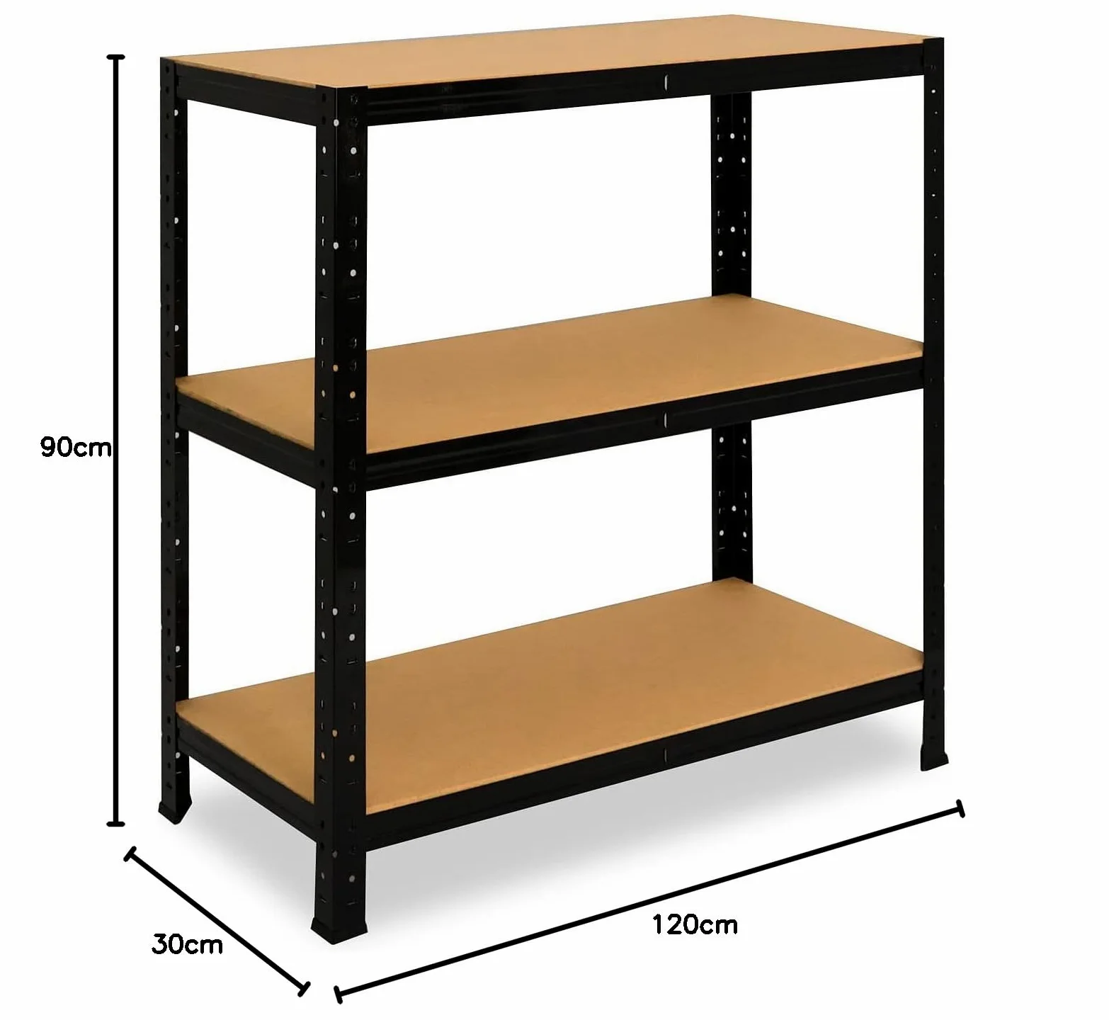 shelfplaza Scaffalatura nera per carichi pesanti, 90 x 120 x 30 cm, con 3 ripiani da 175 kg Nero