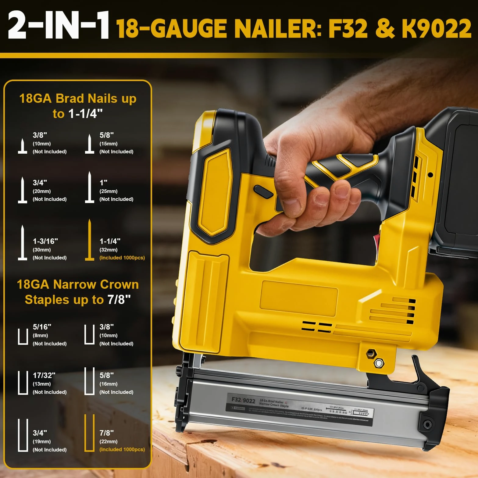 WingFly Pistola per Unghie a Batteria Compatibile con Dewalt 18 V, 20 V, Chiodatrice Professionale a Batteria con 1000 Chiodi, Pistola Elettrica per Progetti Fai Da Te in mobili, Falegnameria