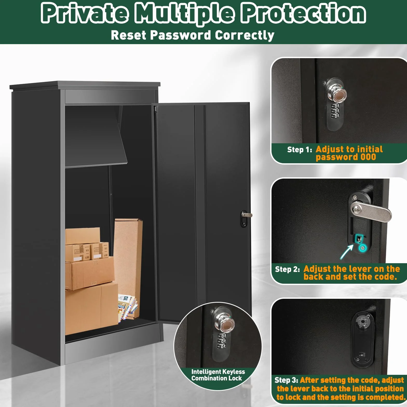 Cassetta postale per pacchi per esterni, scatole per pacchi extra grandi con deposito sicuro, scatole per pacchi impermeabili per esterni (66 cm x 51 cm x 117 cm)