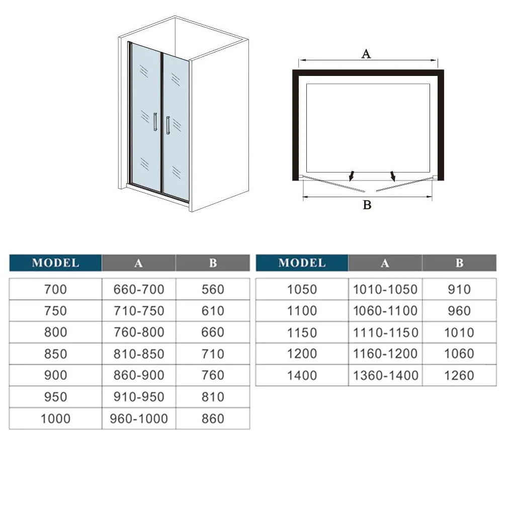 185 cm Box doccia per Nicchia Porta Battente 2 Ante Saloon Vetro Temperato 5 mm Trasparente Profilo in Alluminio Processo di Elettroforesi 70 cm