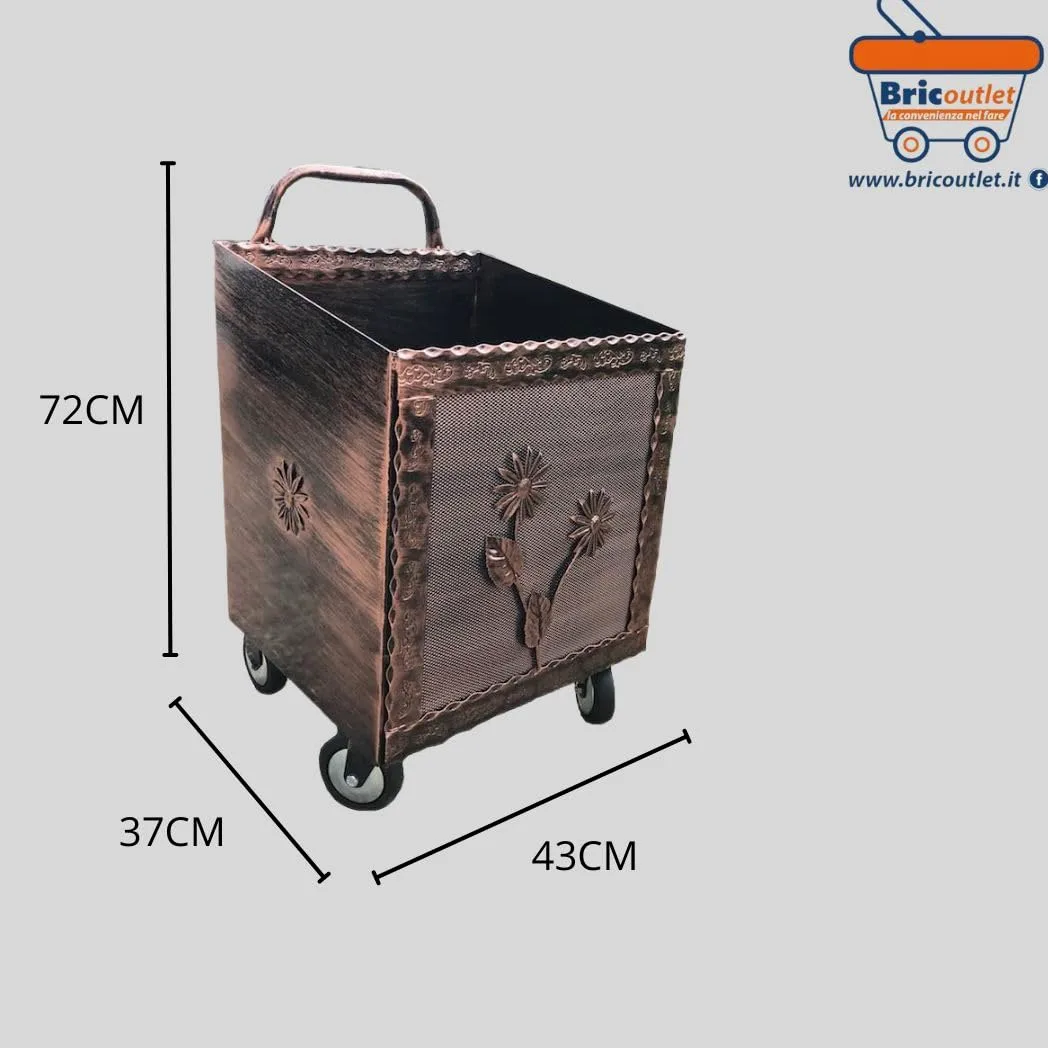 Bricoutlet Carrello Porta Legna Ferro battuto con ruote 43x37x72H cm (RAME)