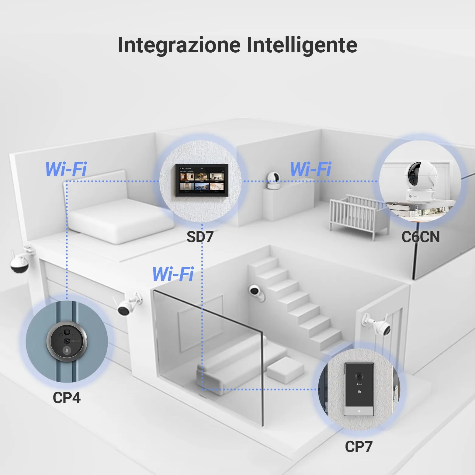 EZVIZ Schermo intelligente interno, touchscreen a colori da 7" senza fili con batteria da 4600 mAh, audio a 2 vie e vista dal vivo, facile da installare, SD7