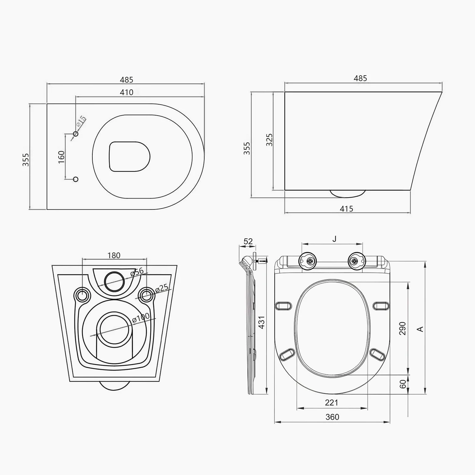 Set WC sospeso senza bordi per WC con sospensione bidet – WC da parete con rivestimento nano – WC con sedile WC con abbassamento automatico – bidet da parete per doccia intima – bidet doccia igienica