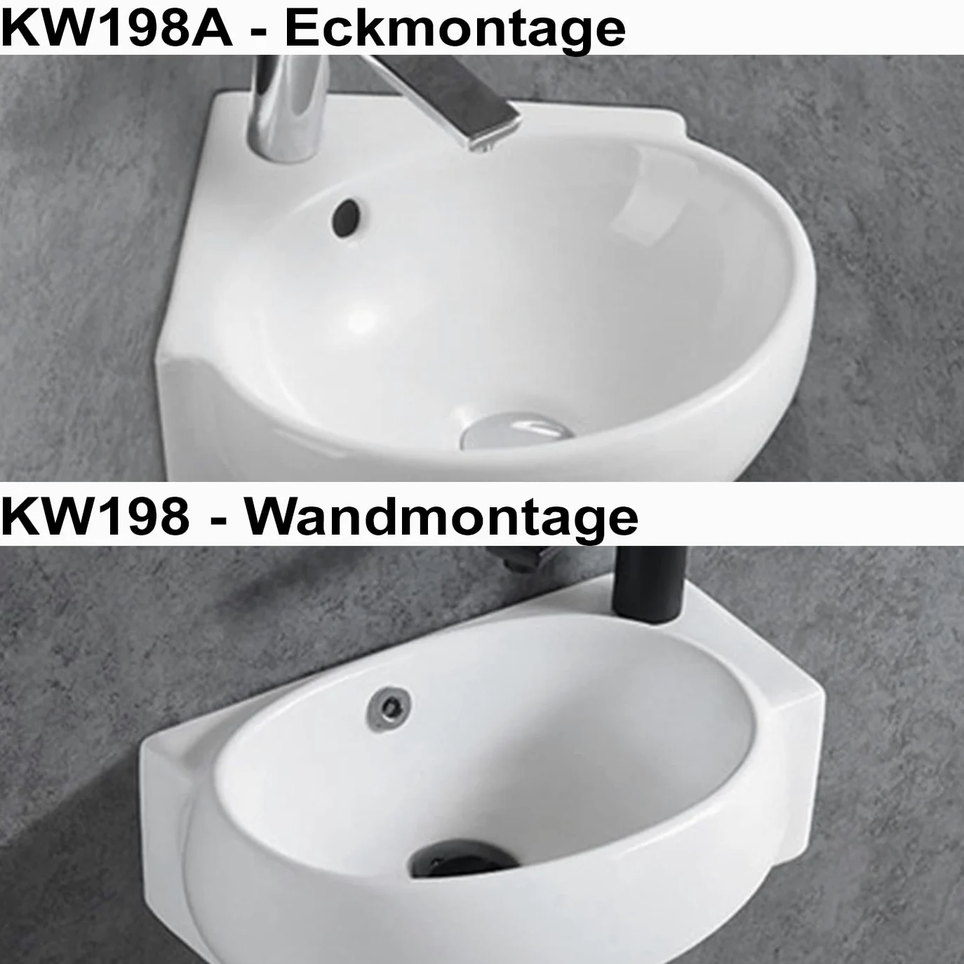 BERNSTEIN® Lavabo piccolo da parete KW198 in ceramica, ospiti, bagno – 42 x 28 x 15 cm, lavabo sospeso con foro per rubinetto, colore in bianco, con scarico e apertura bianco - 5 anni di garanzia