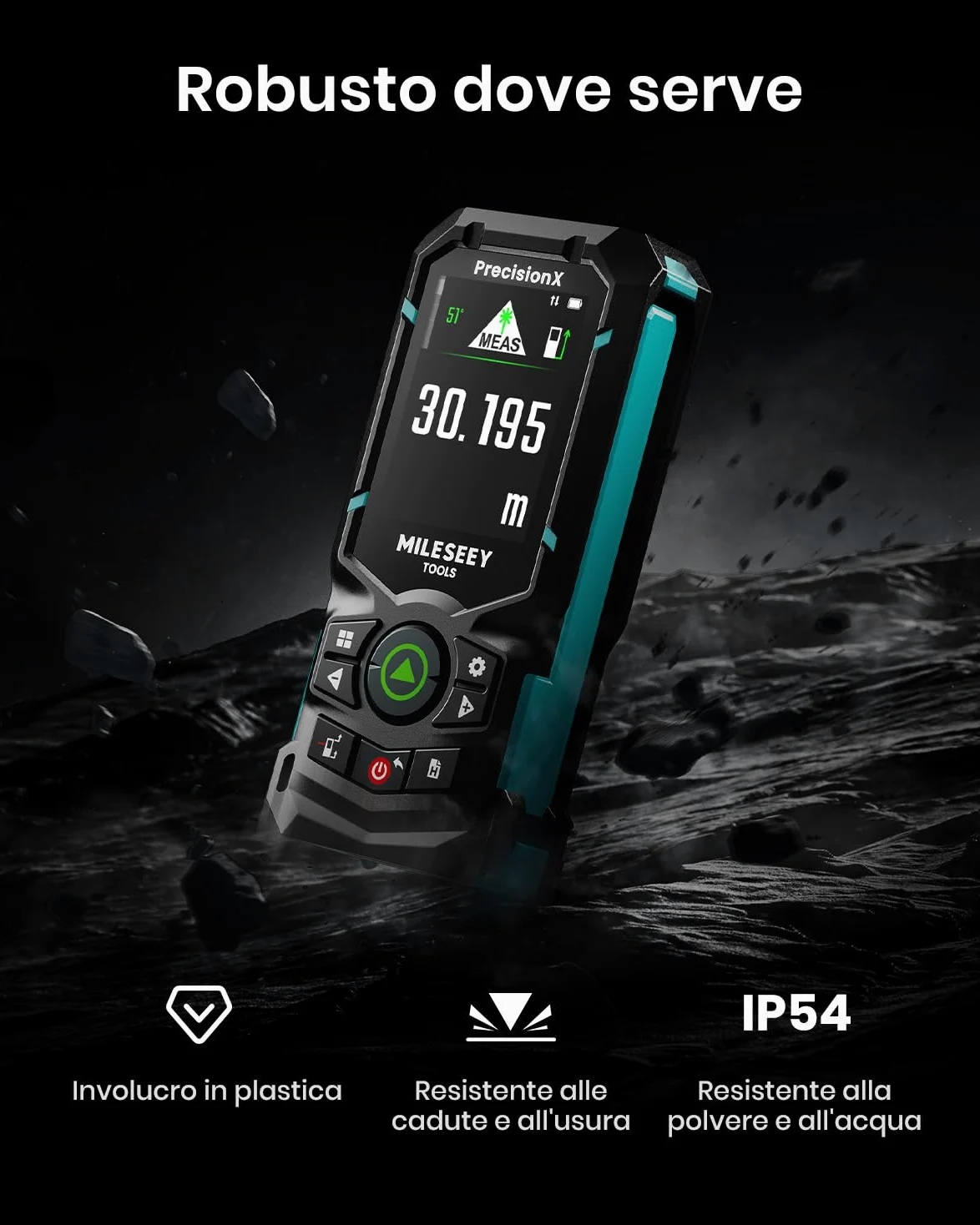 MiLESEEY S50 Metro Laser con Raggio Verde, 120 m Misuratore Laser, P2P Metro Laser Professionale, Allineamento Laser Laterale, Ricaricabile, Display IPS da 6,1 cm, All'Interno All'Esterno