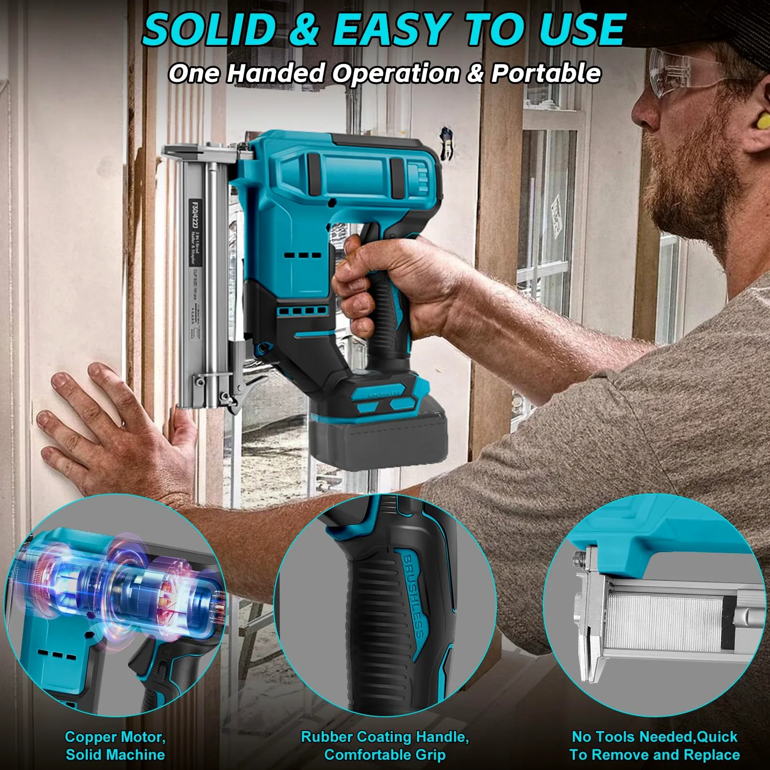 Set di chiodi a batteria 18GA compatibile con Makita 18V 2 in 1, pistola per chiodi/graffettatrice senza spazzole, con 500 chiodi e 500 graffette, per hobbisti, fai da te, lavorazione del legno