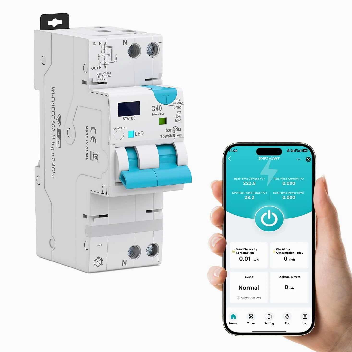 Interruttore Differenziale Wi-Fi Tuya "Smart RCBO" Reset Automatico Disconnessione in Intensità 1-40A, Corrente di Perdita 30-100mA, Sovra/Sottotensione, Temperatura, Sovrappotenza Misurazione 2025